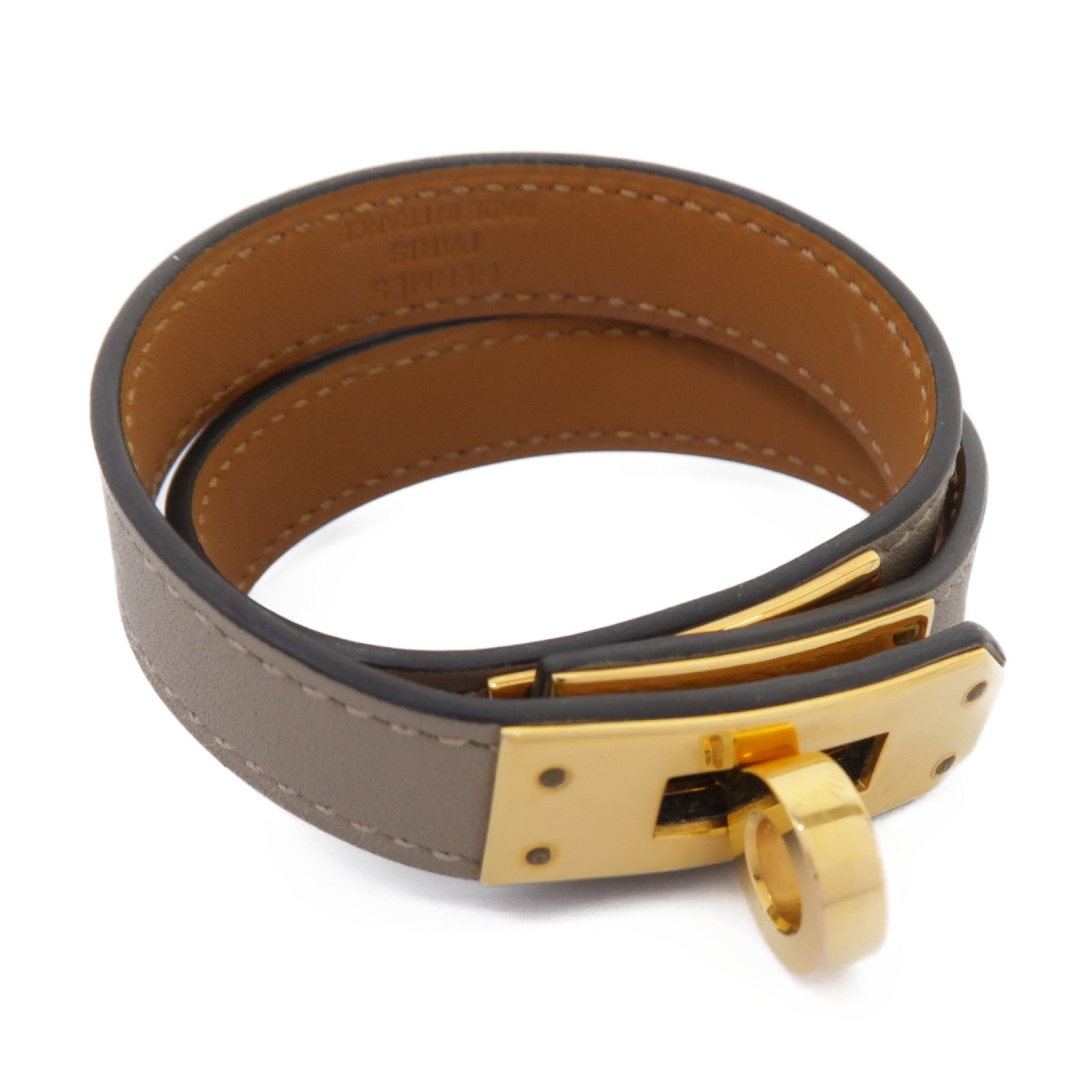 HERMES Evercolor皮革Kelly Double tour金扣手鏈灰色