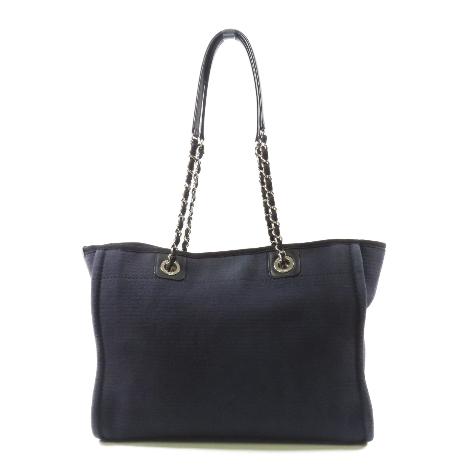 CHANEL 帆布Deauville Tote Bag銀扣手挽袋