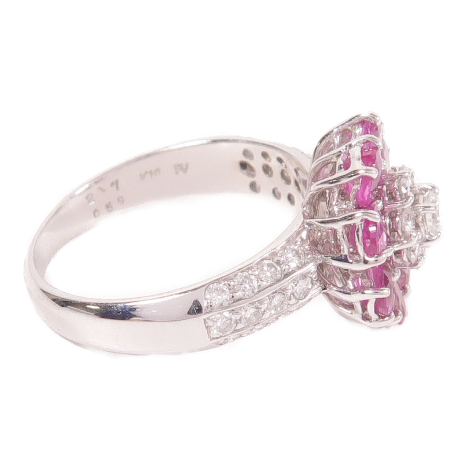 Ponte Vecchio 18K白金Pink Sapphire Diamond Ring2.17ct粉紅色藍寶石/0.59ct鑽石戒指US#6.5
