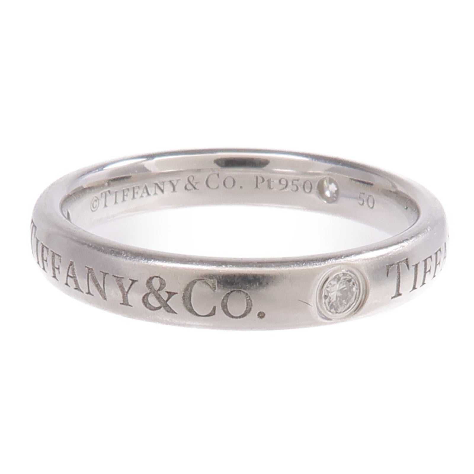 TIFFANY＆CO PT950鉑金T&Co Band Ring 3 Diamonds鑽石戒指