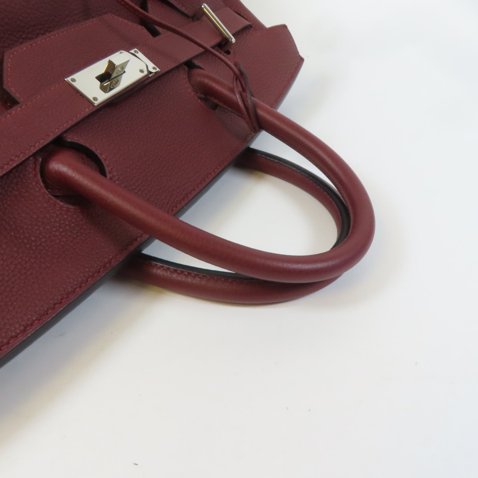 HERMES 【激減優惠】Togo皮革Haut A Courroies Western銀扣手挽袋酒紅色