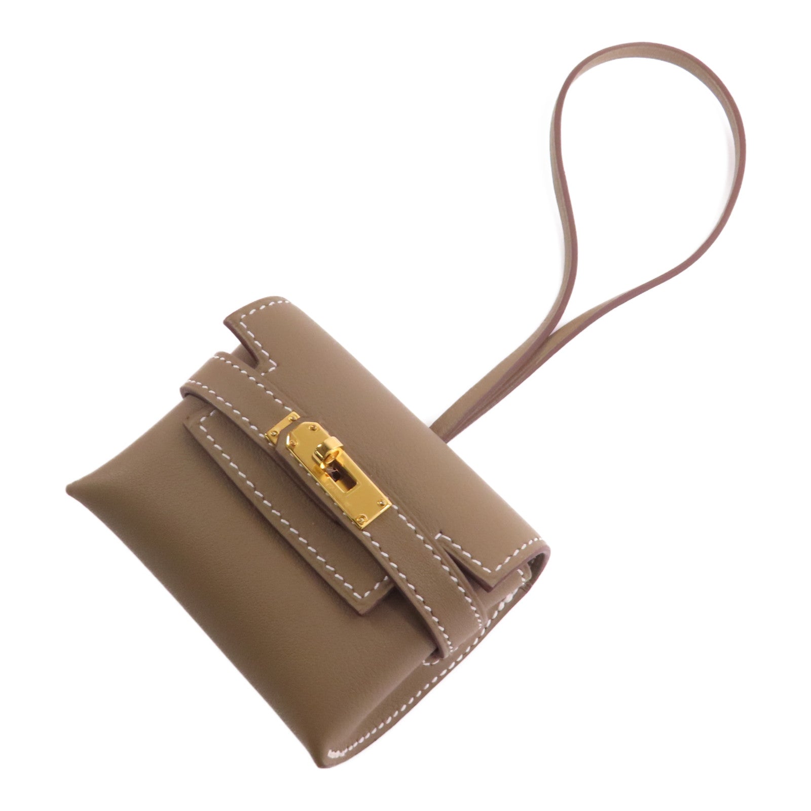 HERMES 【激減優惠】Swift皮革Kelly Festival Charm金扣掛飾Etoupe