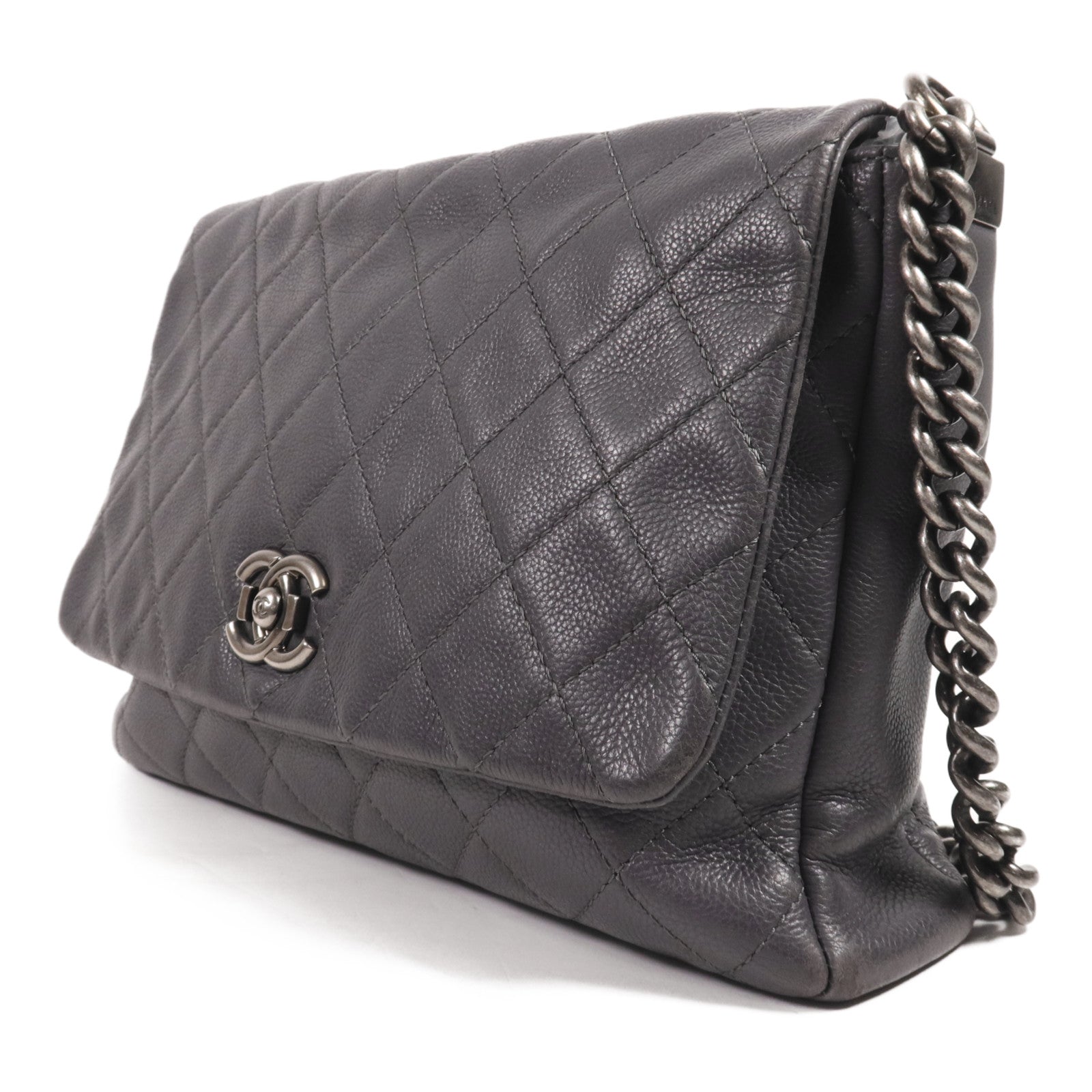 CHANEL 牛皮皮革Chain Shoulder銀扣肩背袋