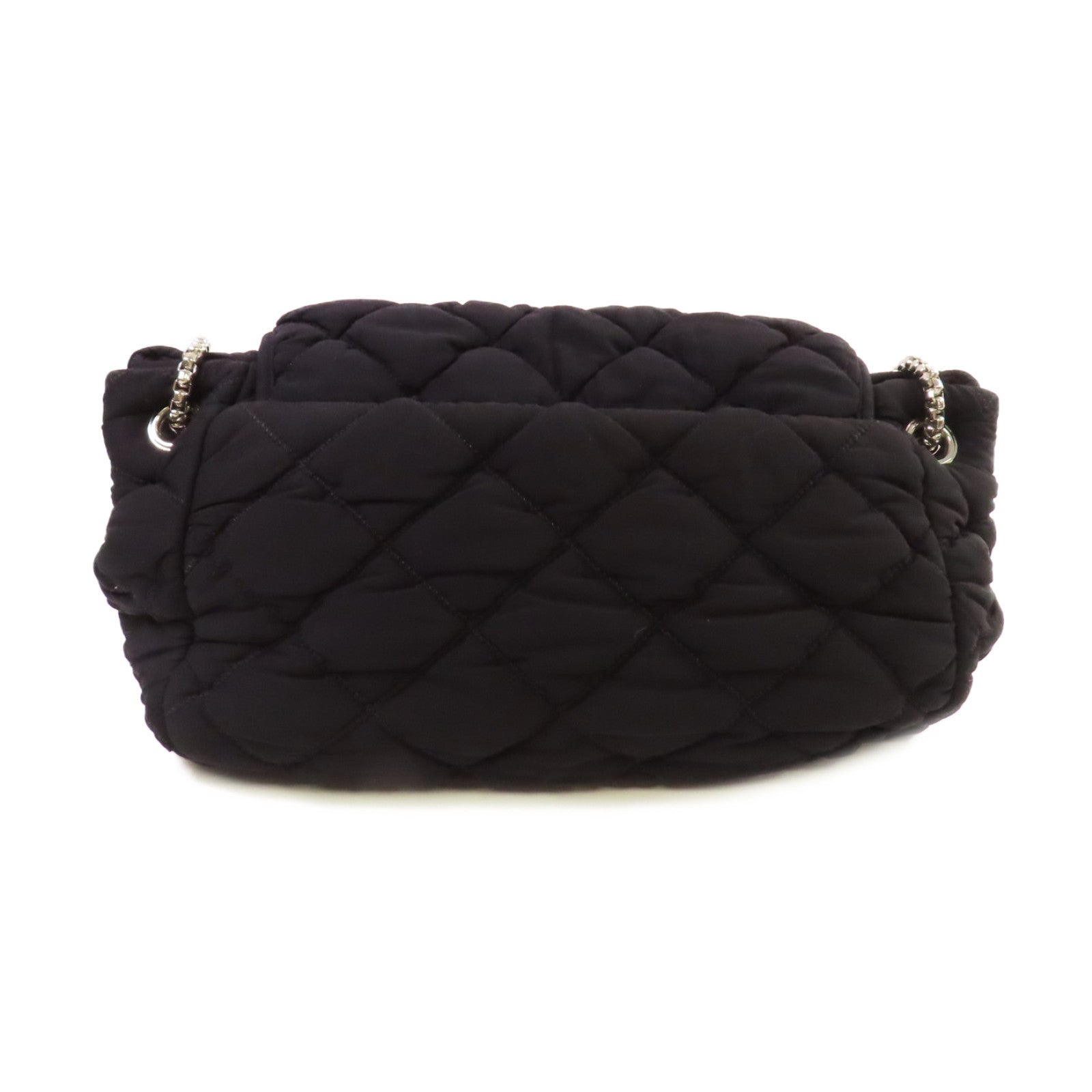 CHANEL 菱格布料Chain Shoulder Bag銀扣鏈帶肩背袋黑色