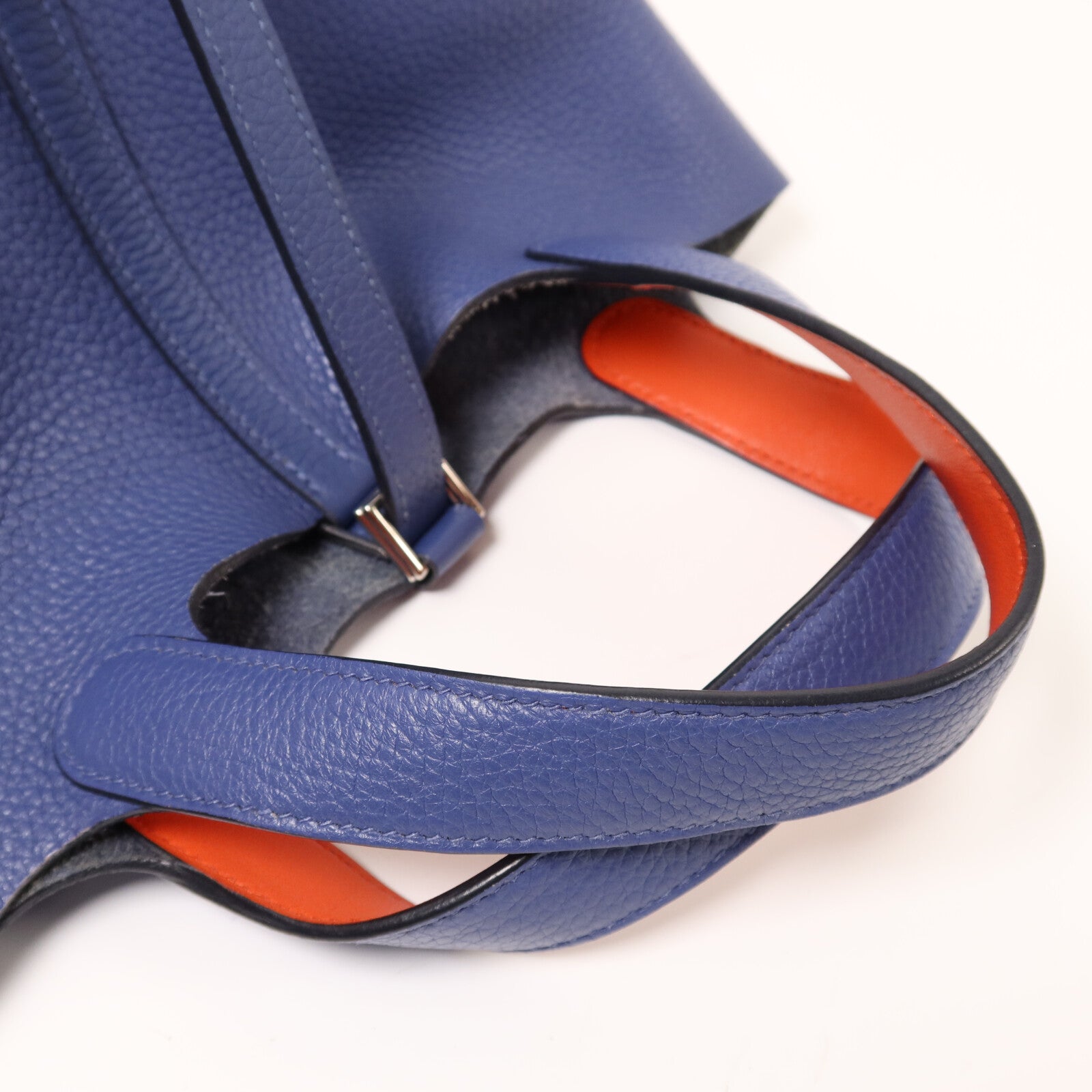 HERMES Clemence皮革Picotin PM銀扣手挽袋Bleu Brighton/Capucine