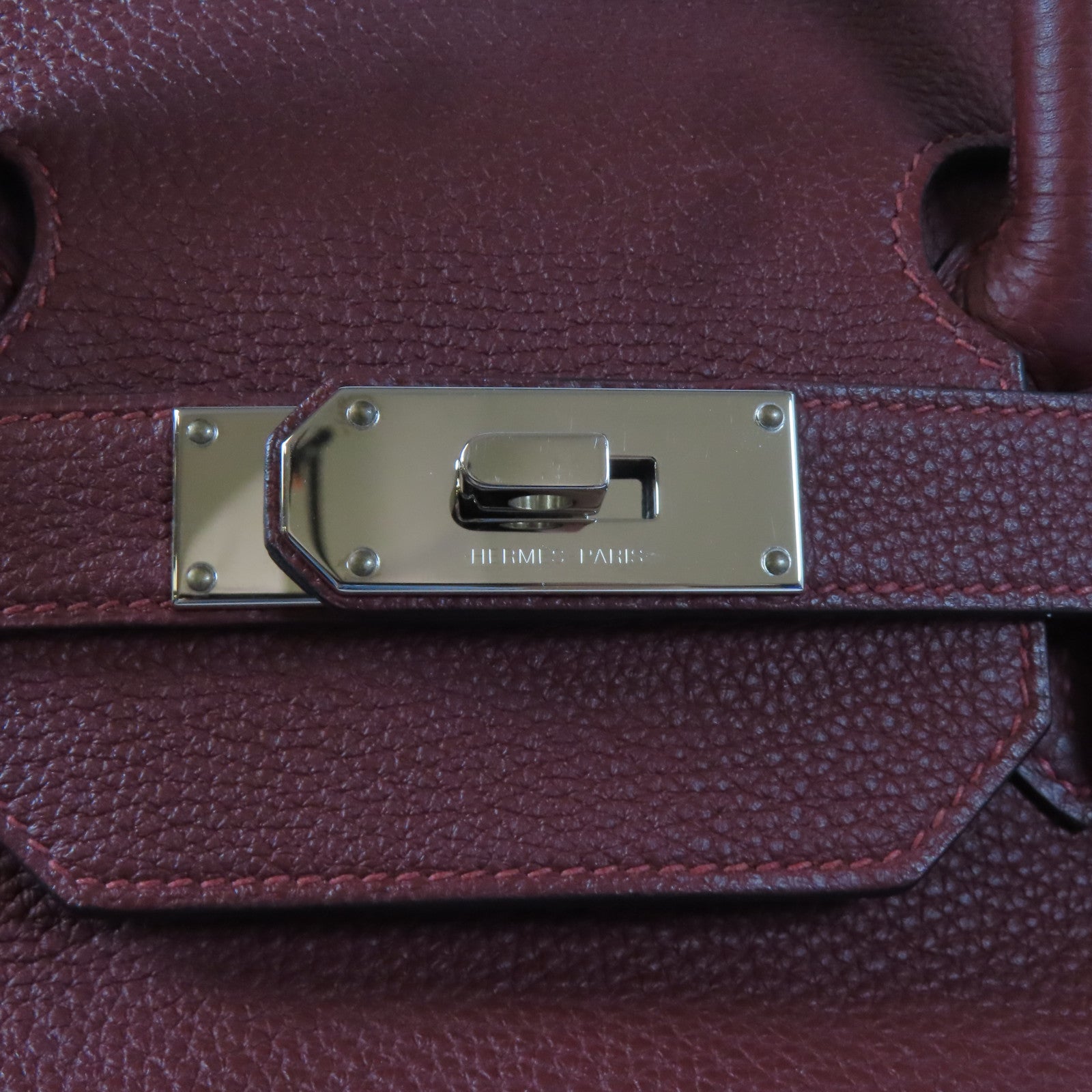 HERMES 【激減優惠】Togo皮革Haut A Courroies Western銀扣手挽袋酒紅色