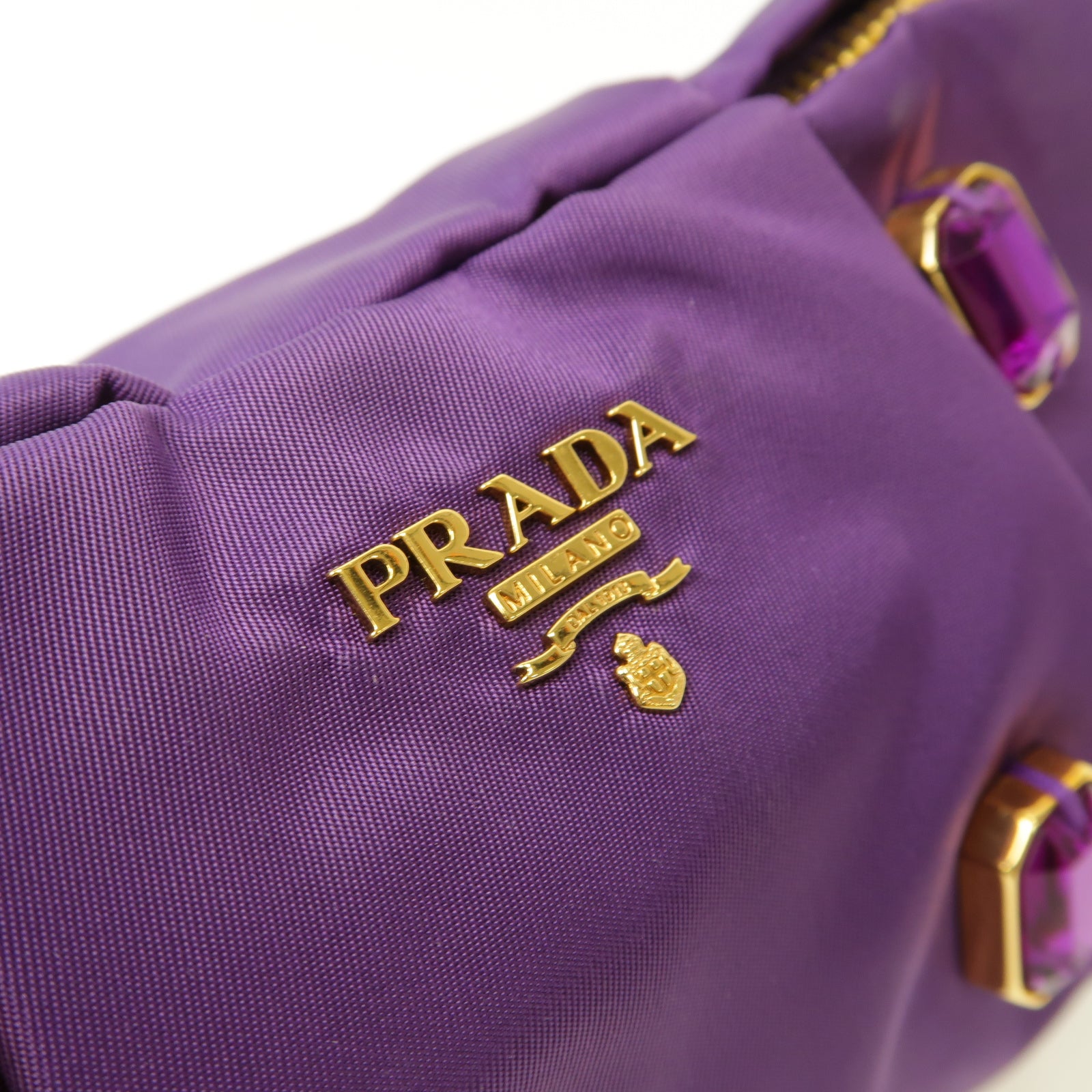 PRADA 尼龍Clutch Bag金扣手拿包紫色