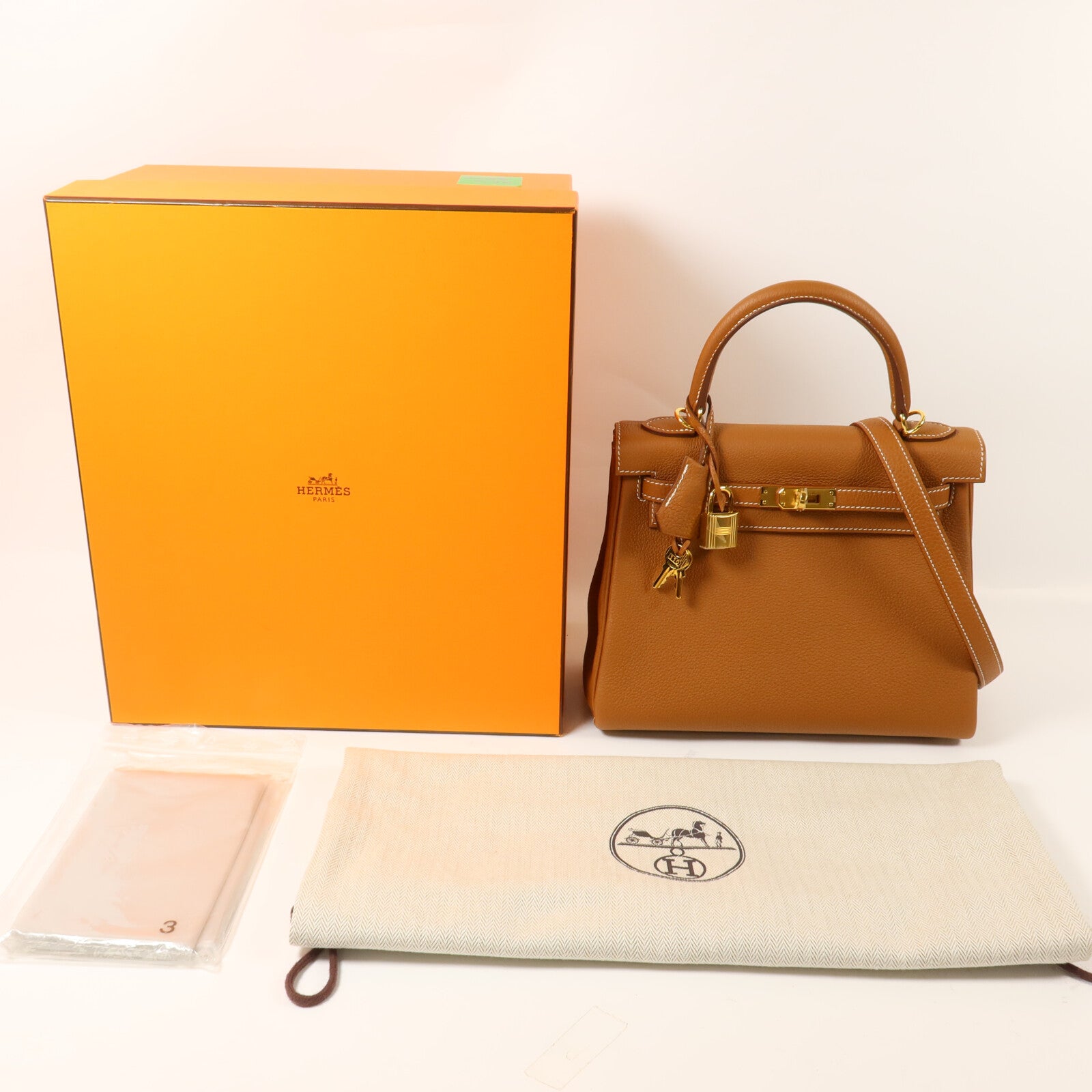 HERMES Togo皮革Kelly 25手挽肩背兩用袋Gold