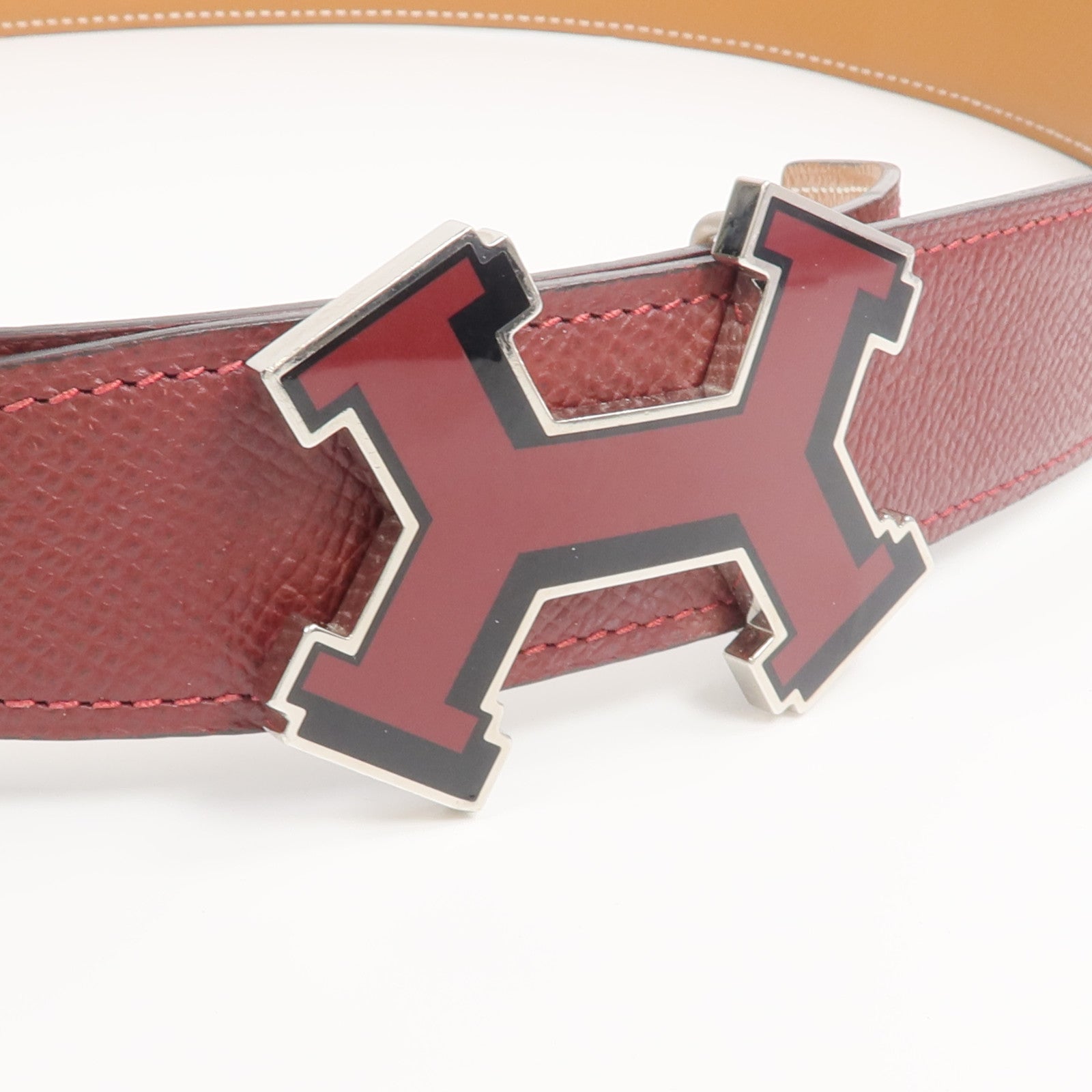 HERMES Epsom皮革Reversible H Belt 85cm皮帶Rouge H/Gold