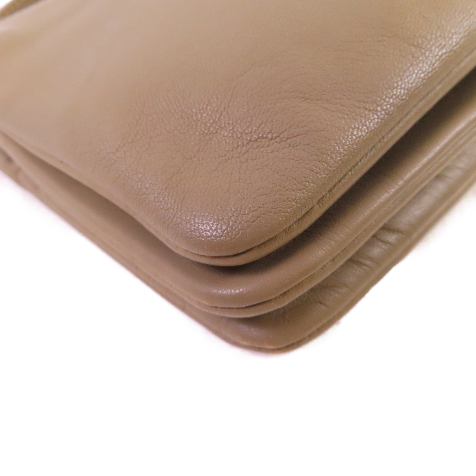 CELINE 牛皮皮革Trio Shoulder Bag金扣肩背袋米色