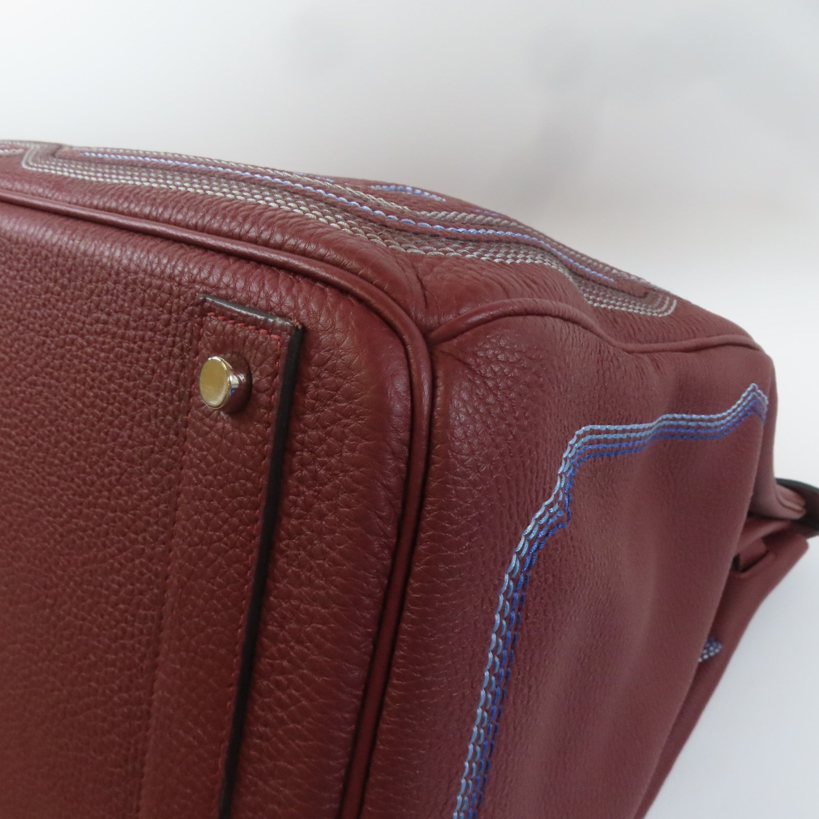 HERMES 【激減優惠】Togo皮革Haut A Courroies Western銀扣手挽袋酒紅色