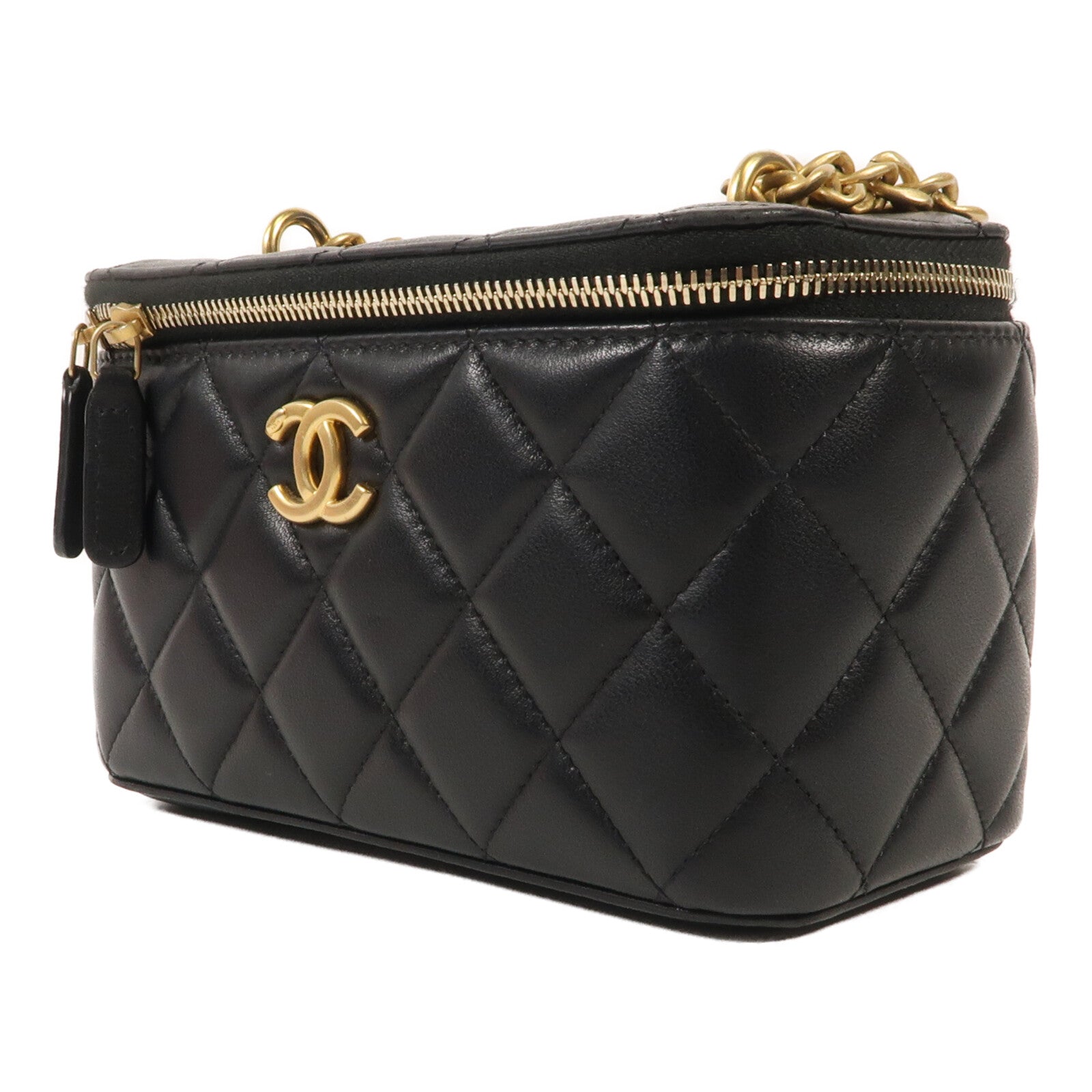 CHANEL 牛皮皮革Vanity Case金扣鏈帶肩背袋