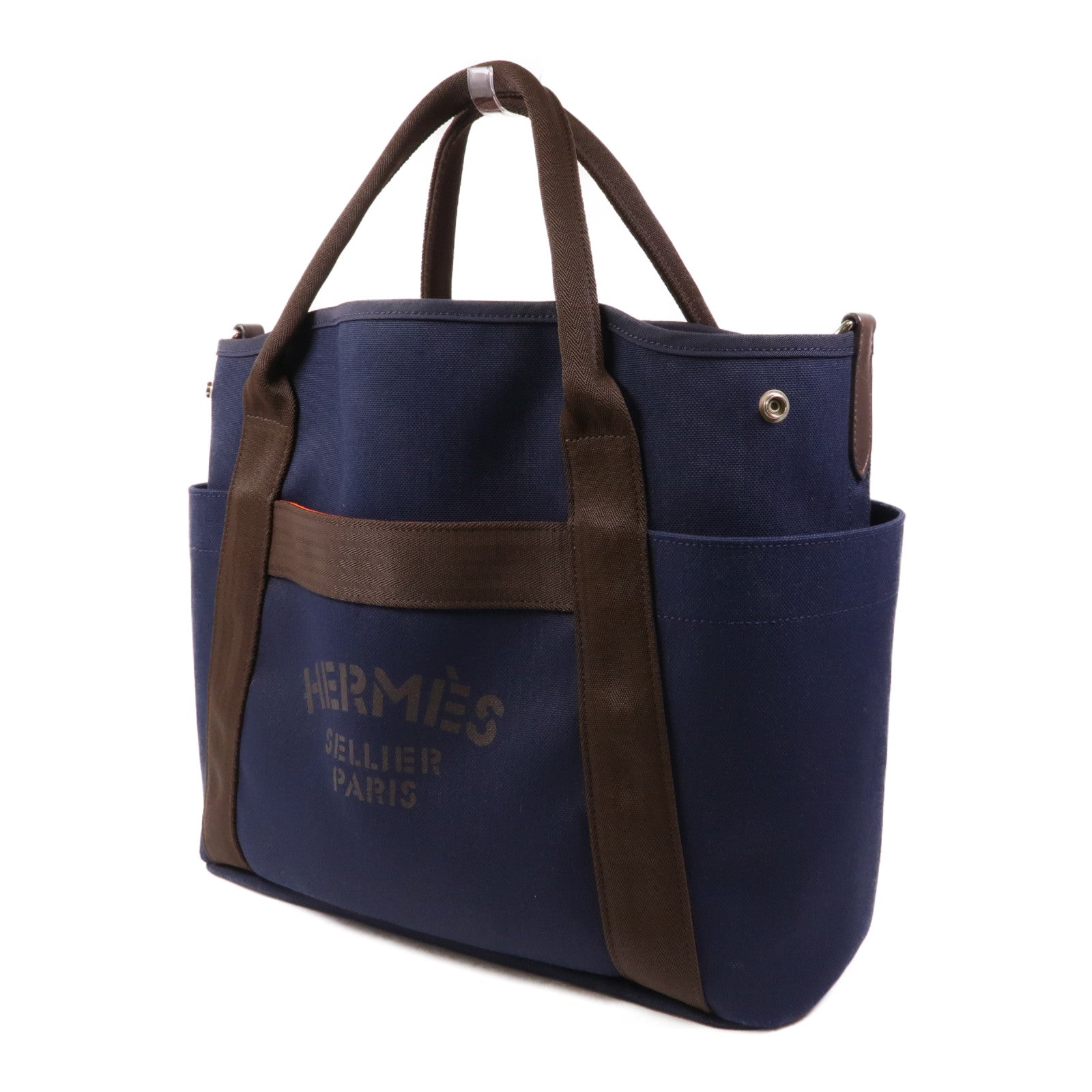 HERMES 帆布Sac De Pansage Groom手挽肩背兩用袋Bleu Indigo/Feu