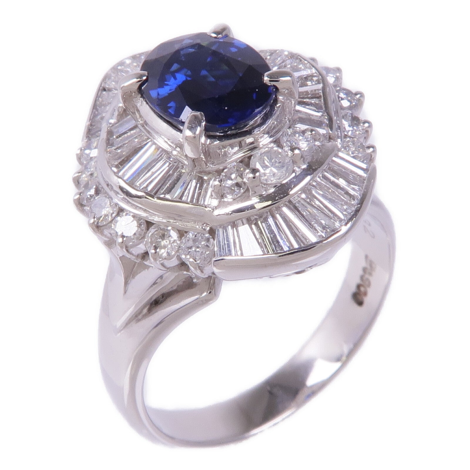 JEWELRY PT900鉑金Sapphire Diamond Ring藍寶石/鑽石戒指US#6.5