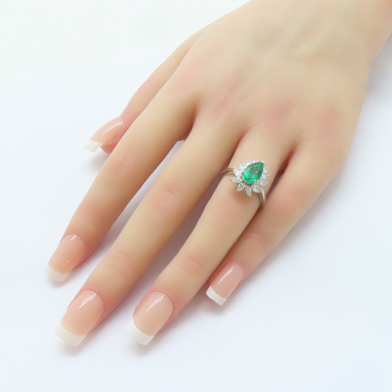 JEWELRY PT900鉑金Emerald Ring 1.3ct綠寶石/0.89ct鑚石戒指US#6.25