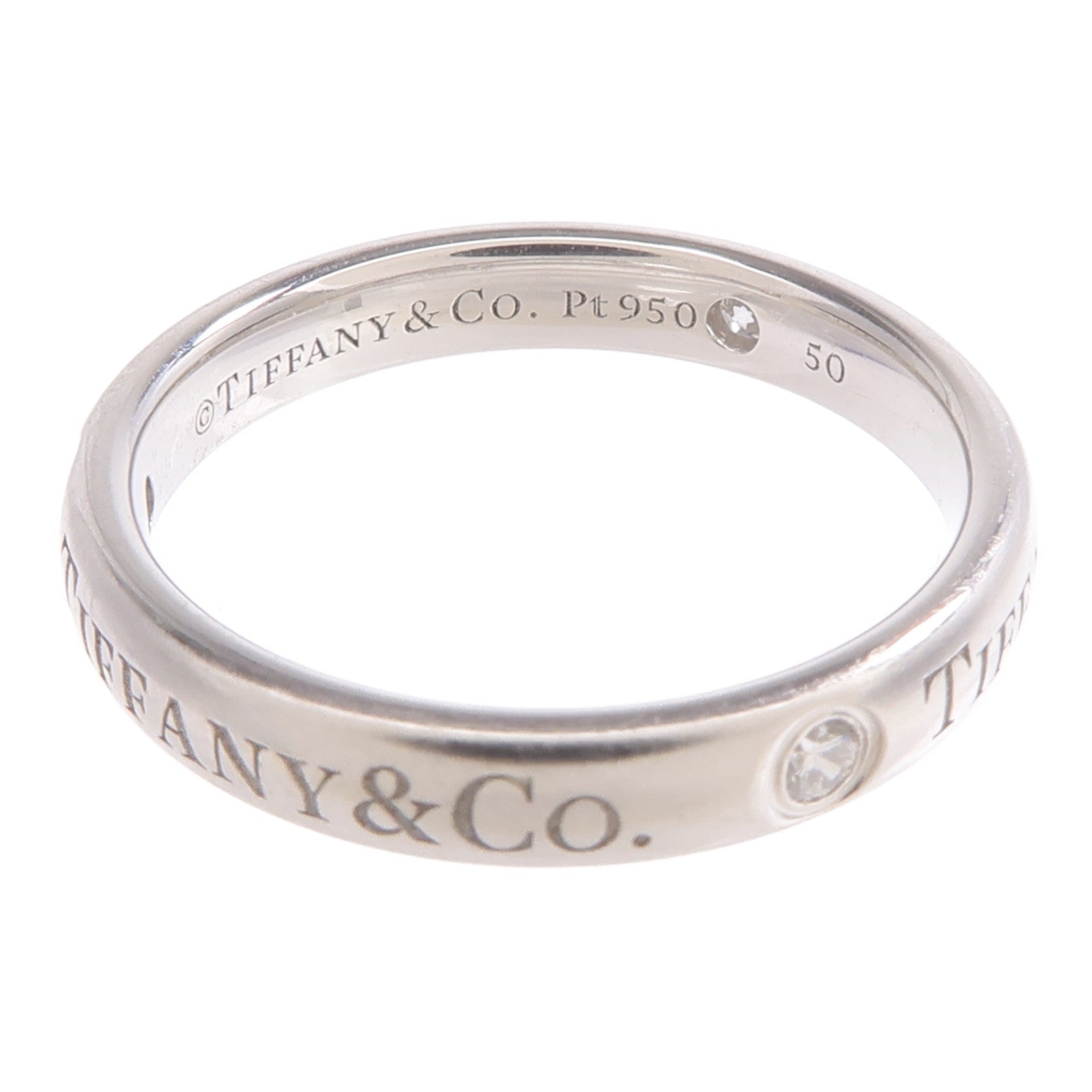 TIFFANY＆CO PT950鉑金T&Co Band Ring 3 Diamonds鑽石戒指