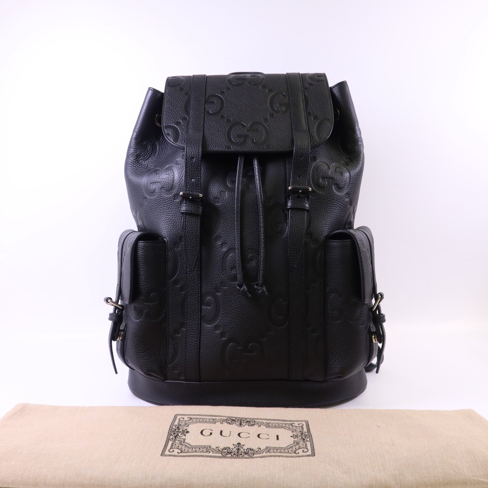 GUCCI 牛皮皮革Jumbo GG Backpack銀扣背包