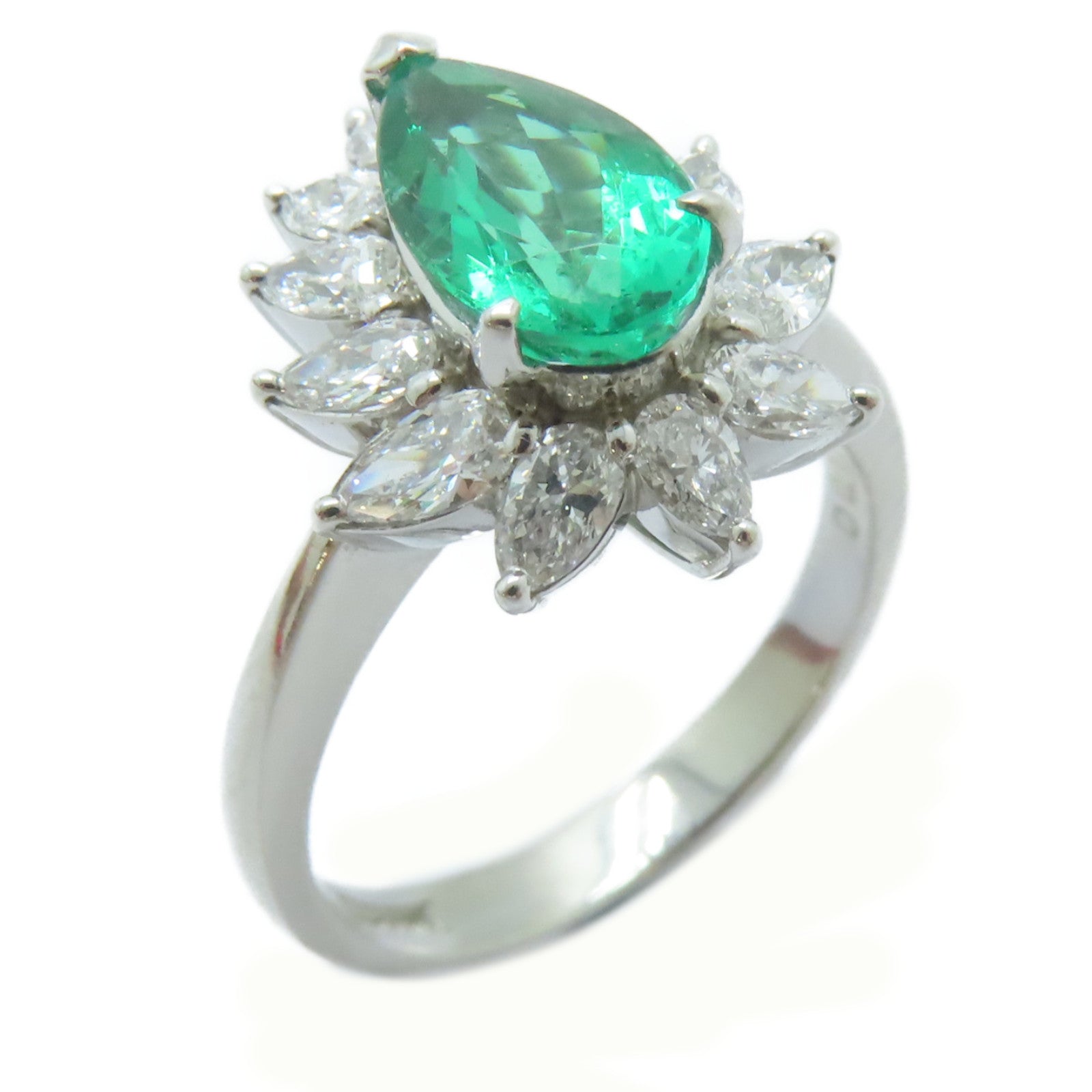 JEWELRY PT900鉑金Emerald Ring 1.3ct綠寶石/0.89ct鑚石戒指US#6.25