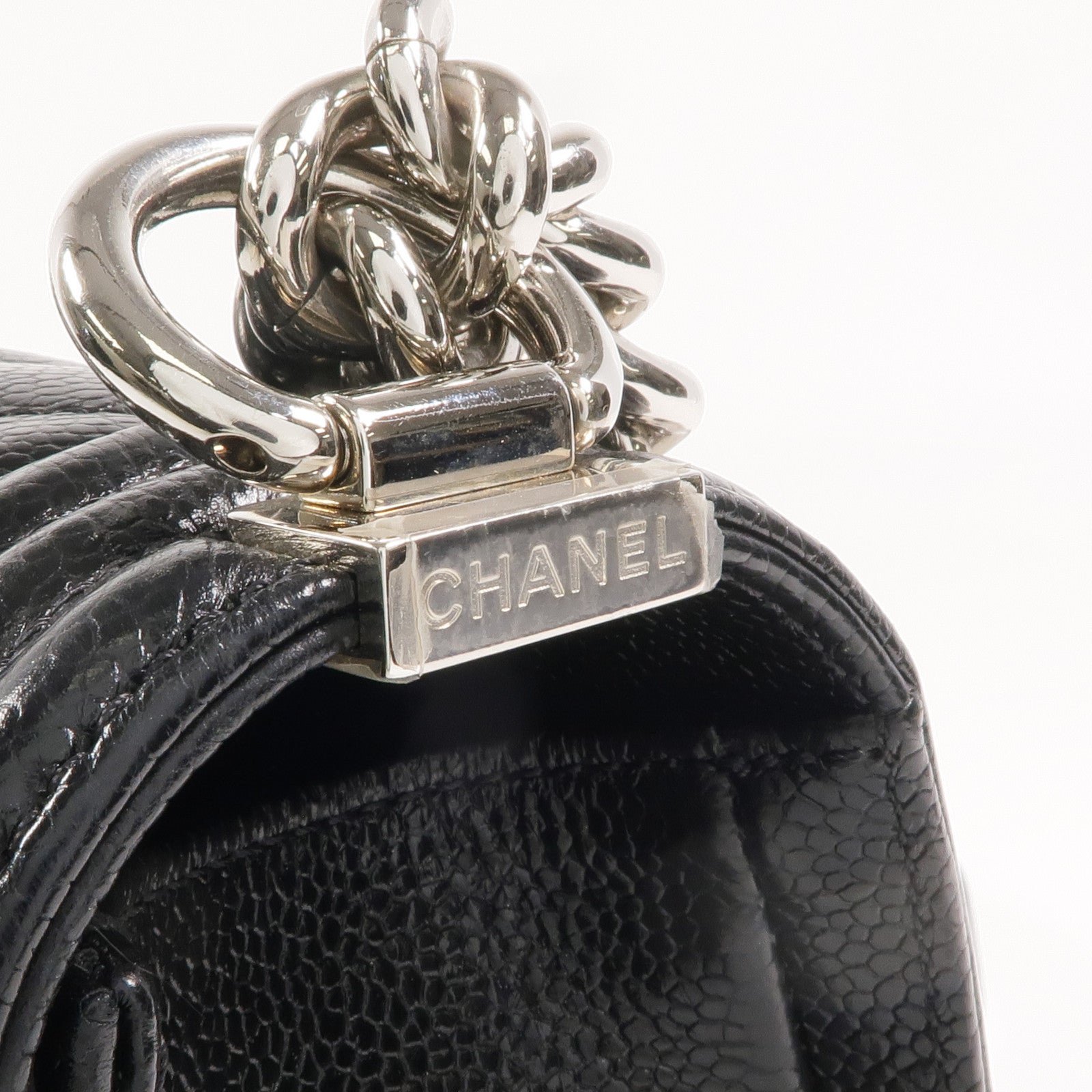 CHANEL 牛皮皮革Boy 25銀扣鏈帶肩背袋