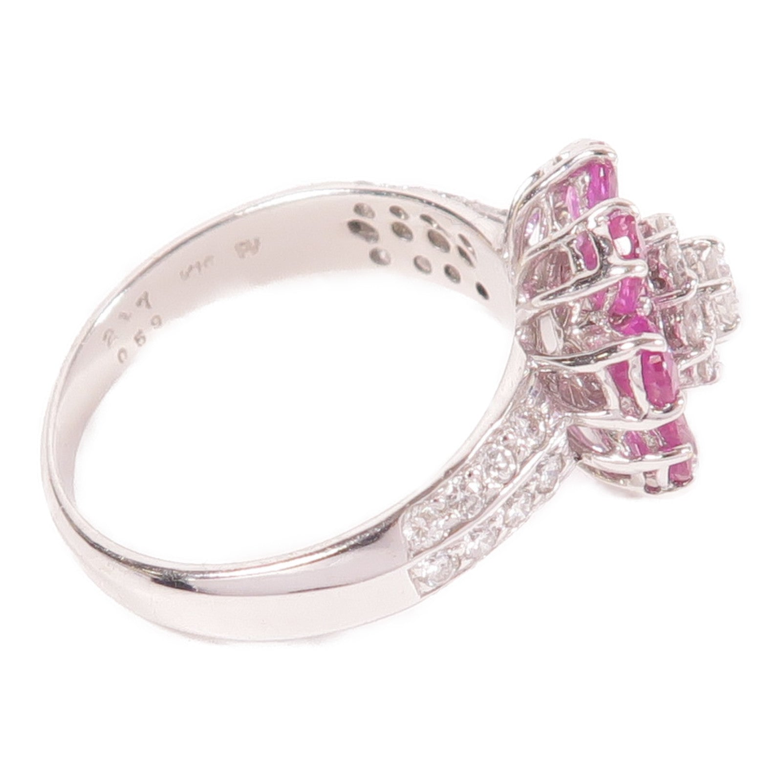 Ponte Vecchio 18K白金Pink Sapphire Diamond Ring2.17ct粉紅色藍寶石/0.59ct鑽石戒指US#6.5