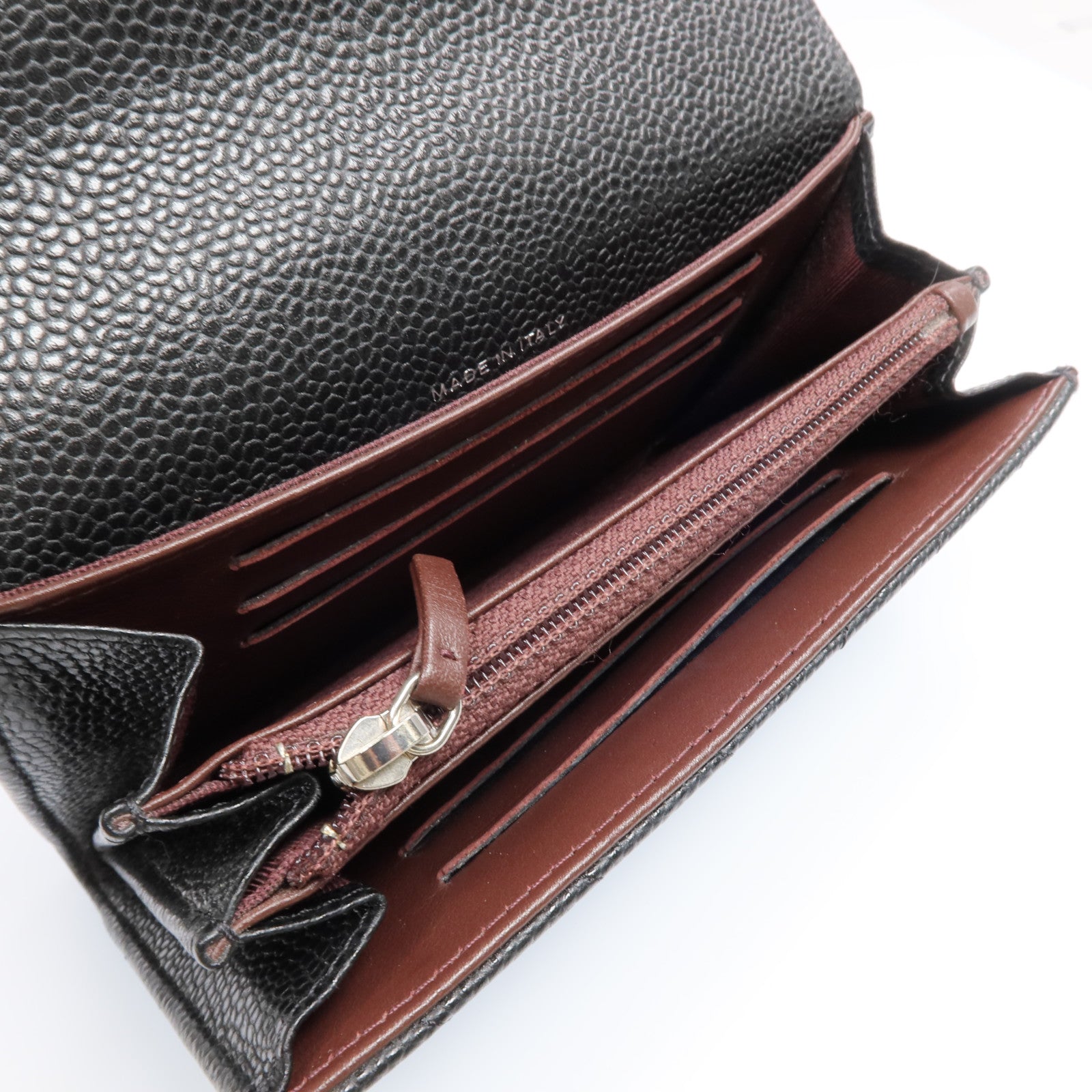 CHANEL 【激減優惠】牛皮皮革Fold Wallet銀扣長錢包