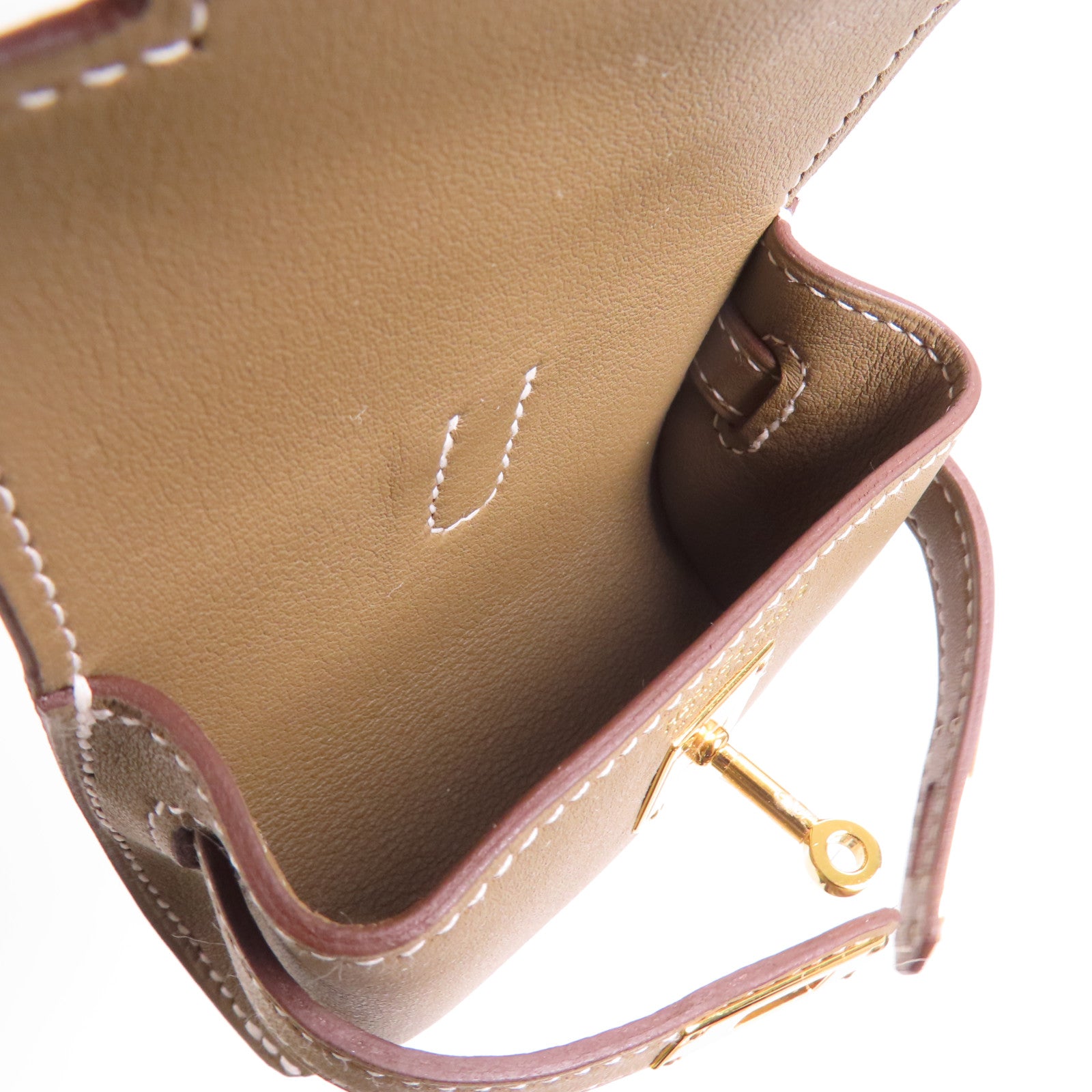 HERMES Swift皮革Kelly Festival Charm金扣掛飾Etoupe