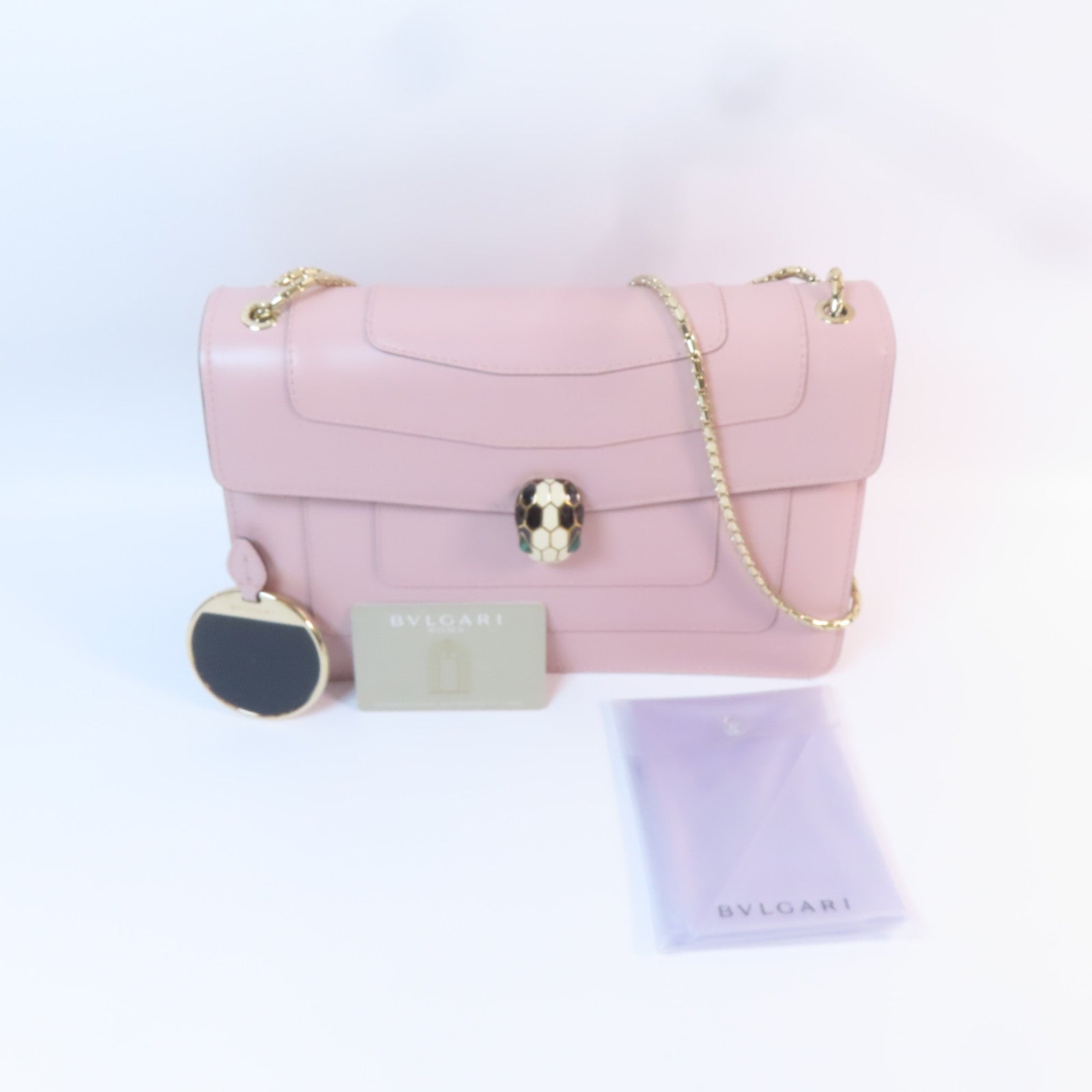 BVLGARI 【激減優惠】皮革Chain Shoulder Bag銀扣鏈帶肩背袋粉紅色