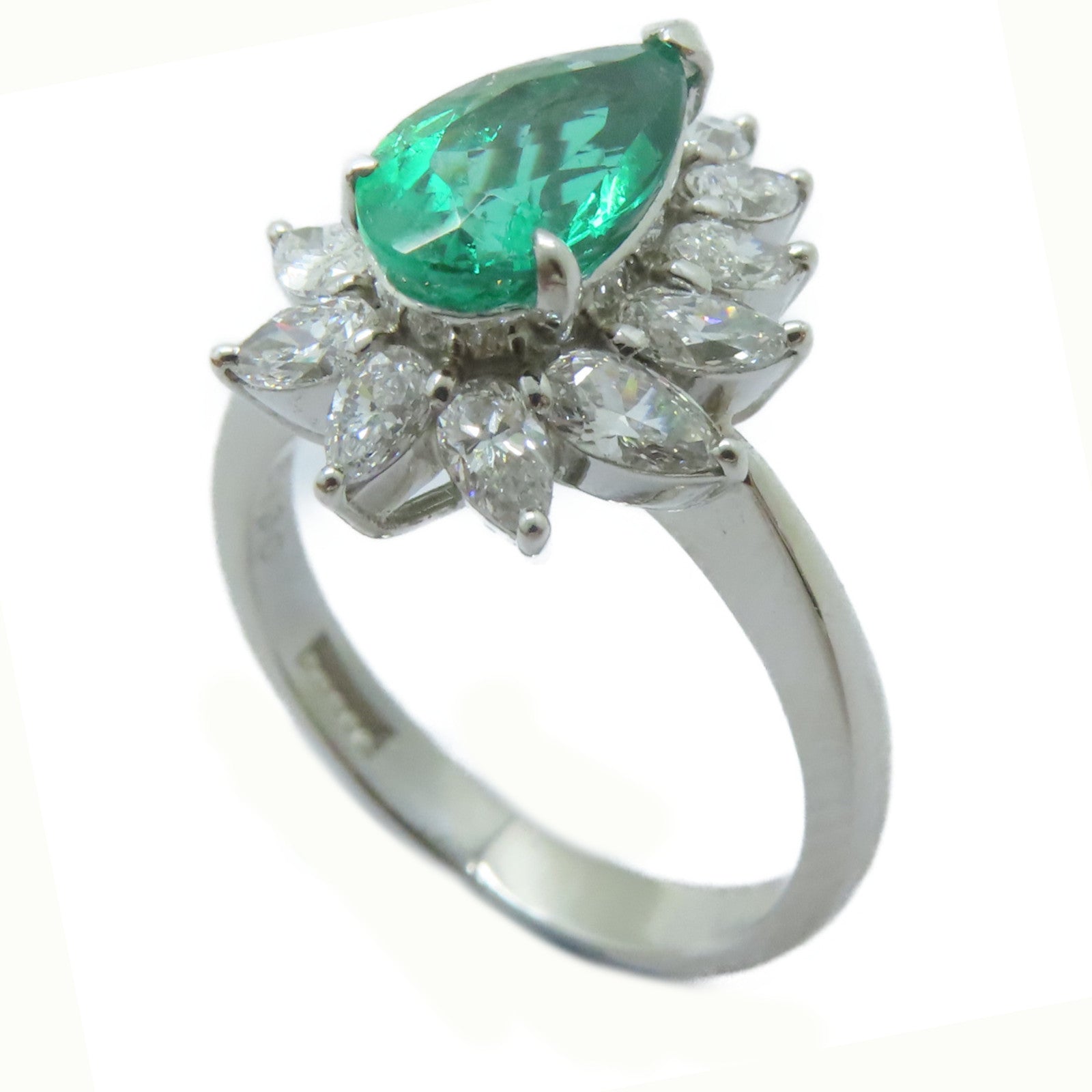 JEWELRY PT900鉑金Emerald Ring 1.3ct綠寶石/0.89ct鑚石戒指US#6.25