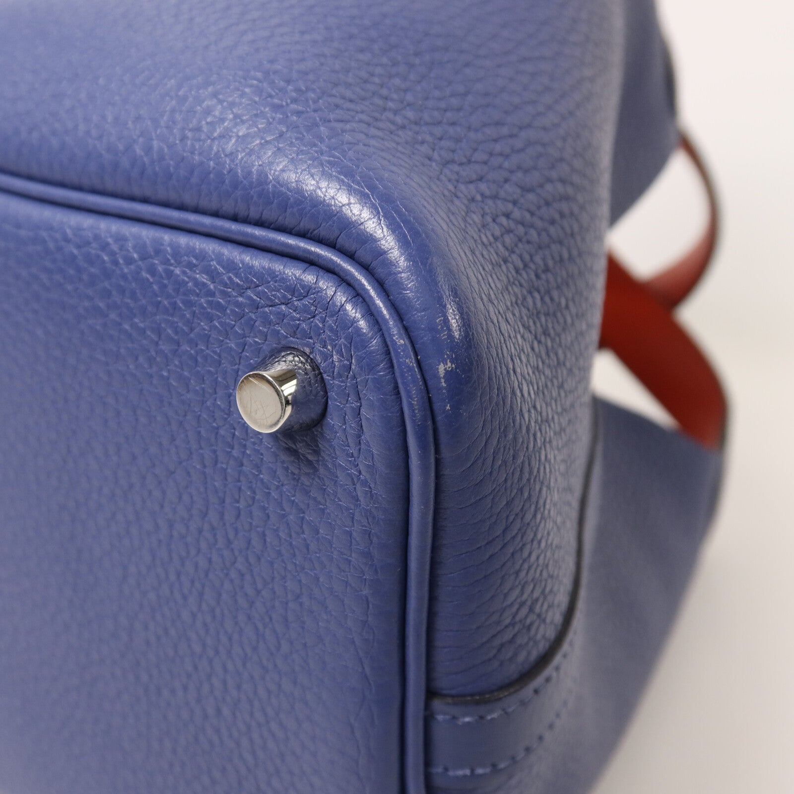 HERMES Clemence皮革Picotin PM銀扣手挽袋Bleu Brighton/Capucine