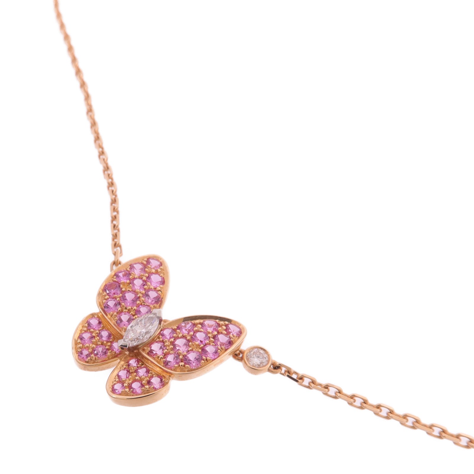 Van Cleef & Arpels 18K玫瑰金/白金Two Butterfly Pendant粉紅色藍寶石/鑽石項鍊