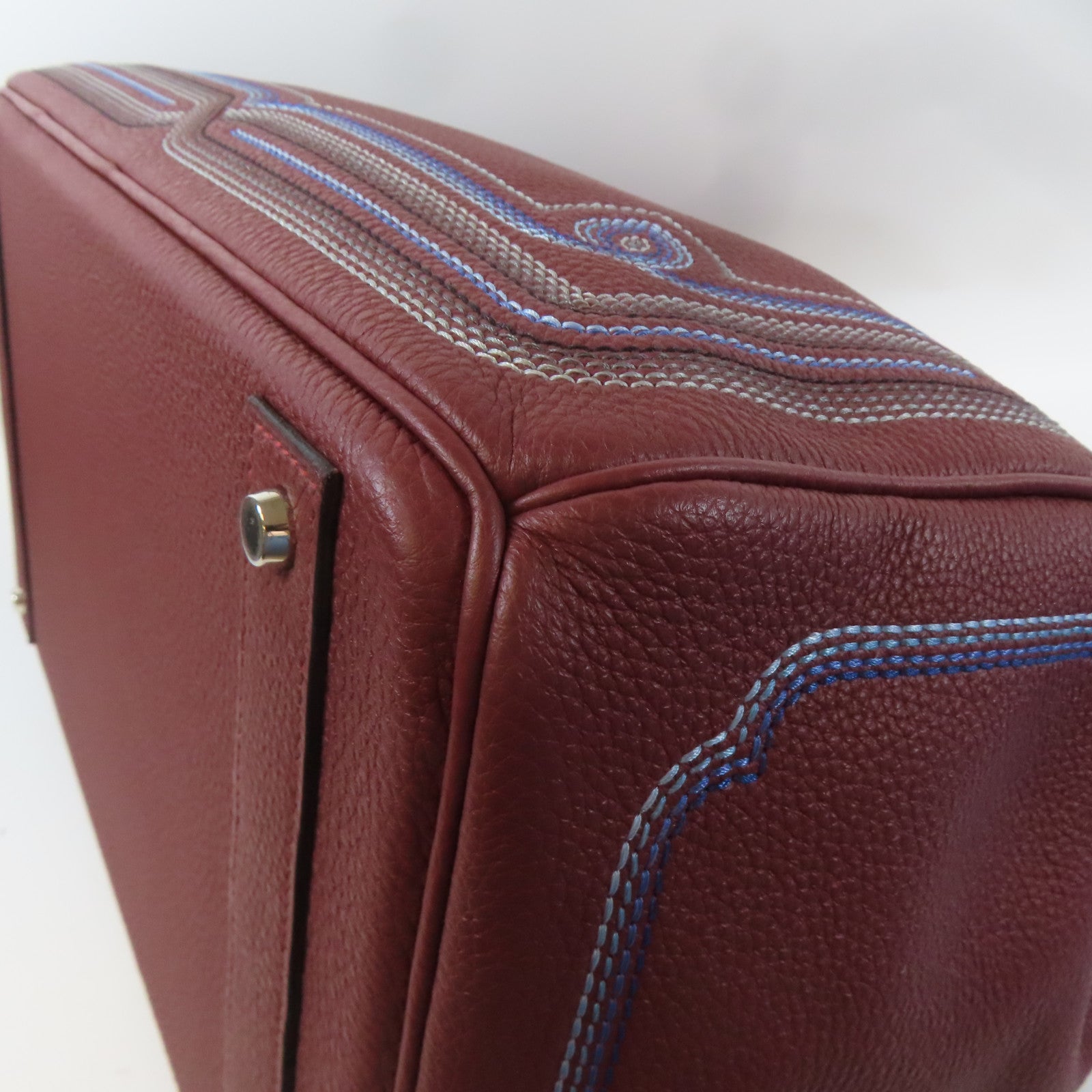 HERMES 【激減優惠】Togo皮革Haut A Courroies Western銀扣手挽袋酒紅色