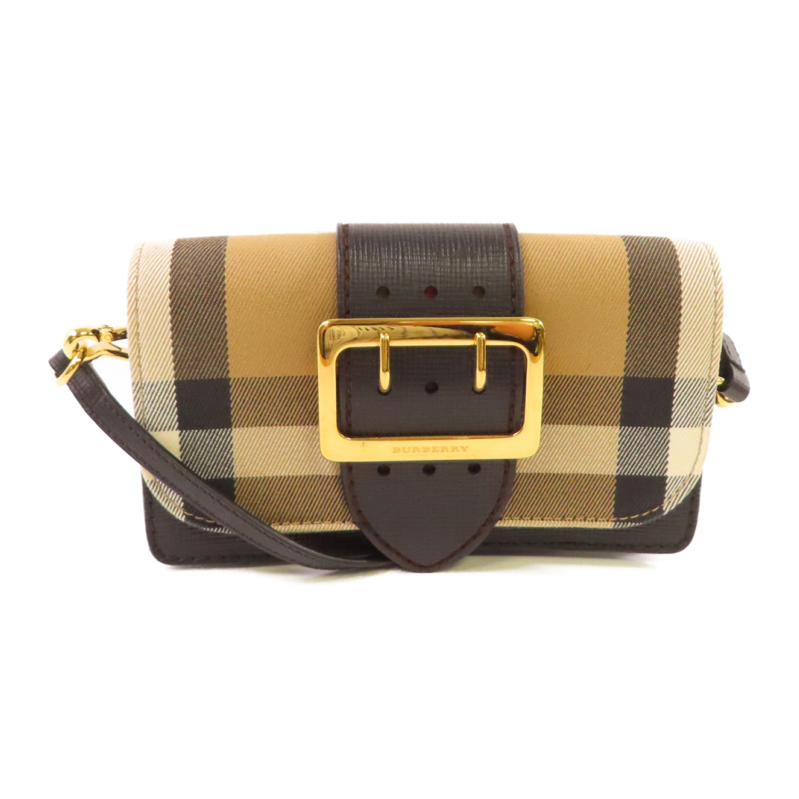 BURBERRY 帆布/牛皮皮革Wallet Shoulder Bag金扣肩背袋啡色/黑色
