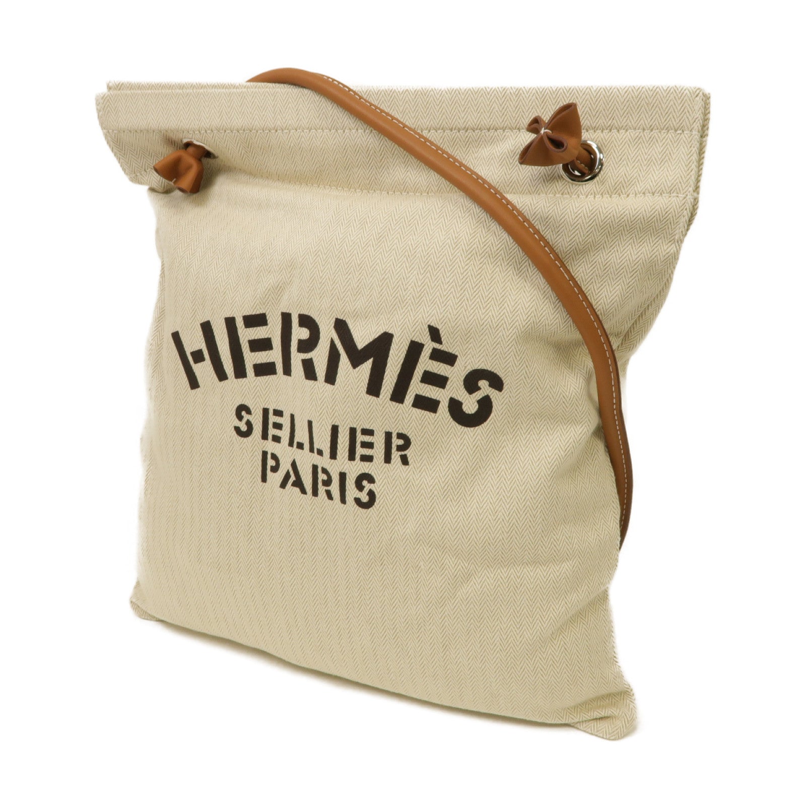 HERMES 【激減優惠】帆布AlineTote Bag銀扣手挽袋米色