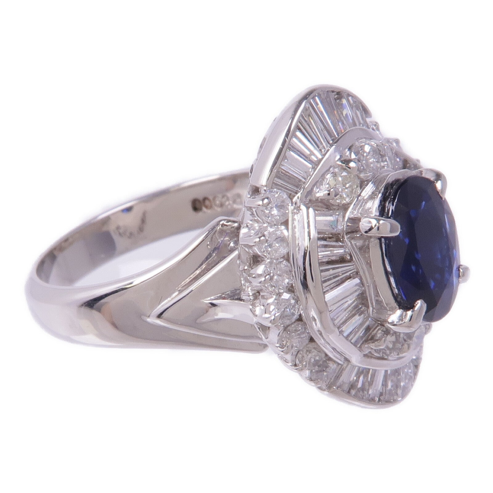 JEWELRY PT900鉑金Sapphire Diamond Ring藍寶石/鑽石戒指US#6.5