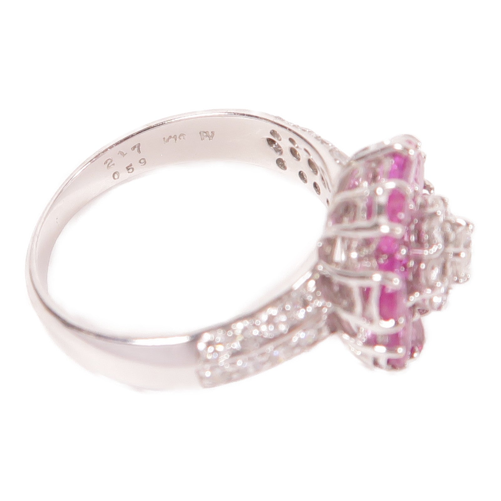 Ponte Vecchio 18K白金Pink Sapphire Diamond Ring2.17ct粉紅色藍寶石/0.59ct鑽石戒指US#6.5