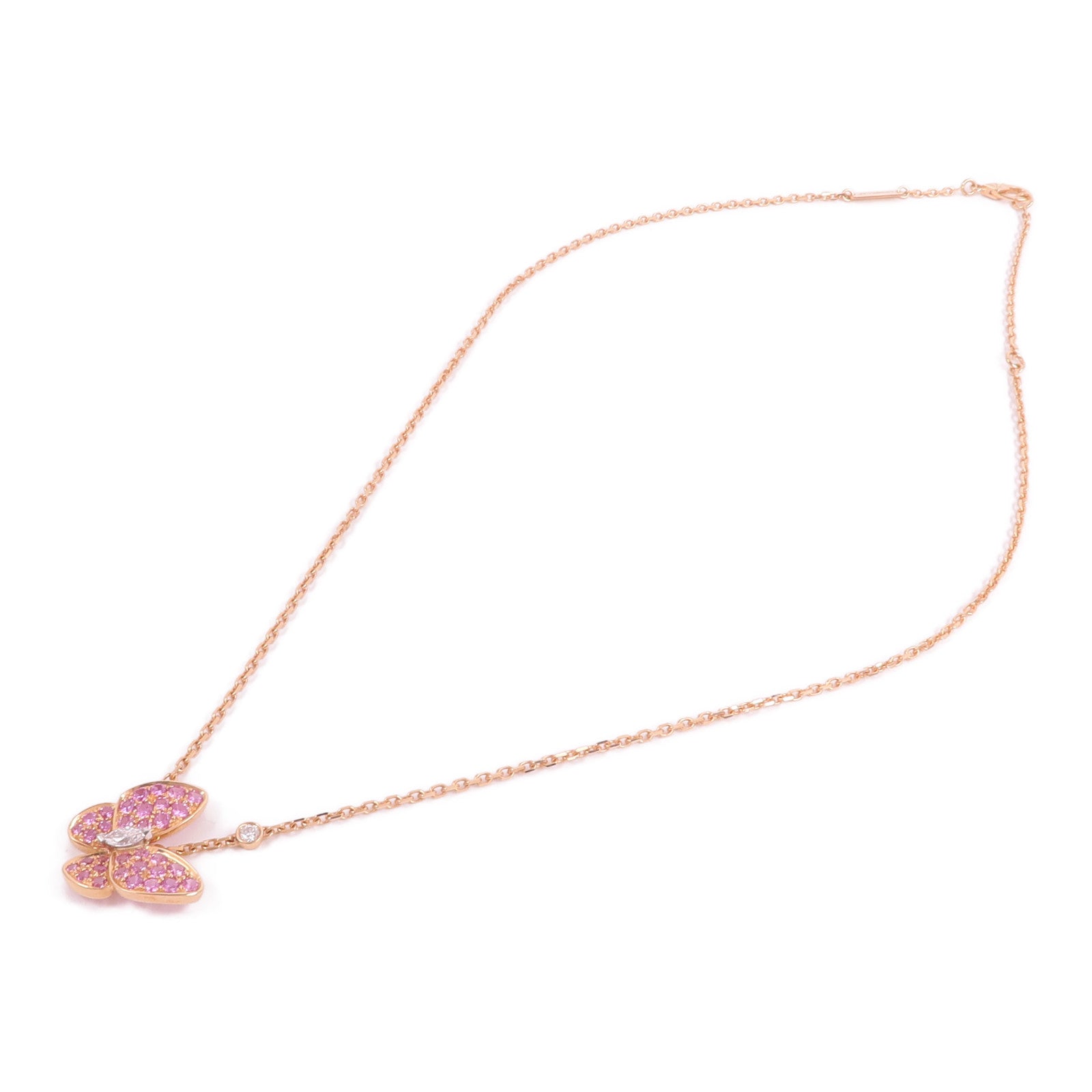 Van Cleef & Arpels 18K玫瑰金/白金Two Butterfly Pendant粉紅色藍寶石/鑽石項鍊