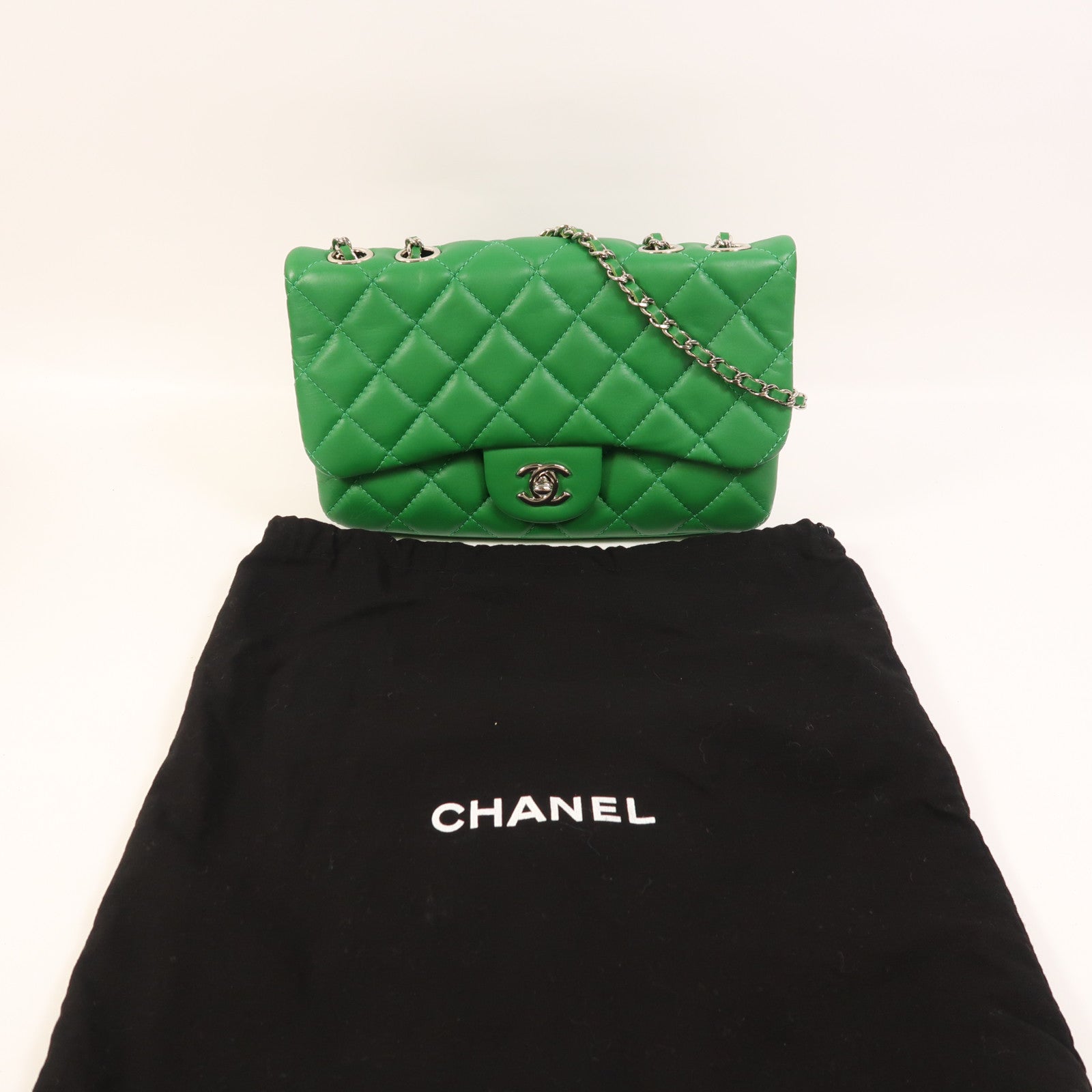 CHANEL 羊皮皮革Shoulder Bag銀扣鏈帶肩背袋