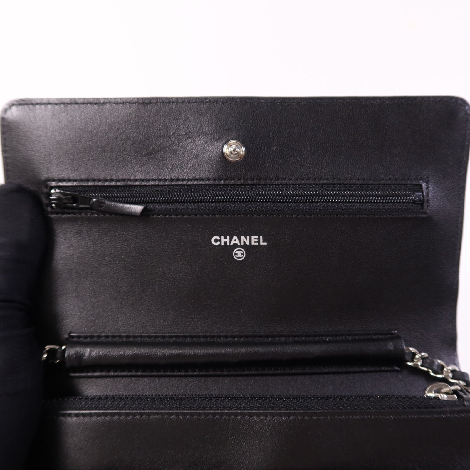 CHANEL 羊皮皮革WOC Wallet On Chain銀扣鏈帶肩背袋