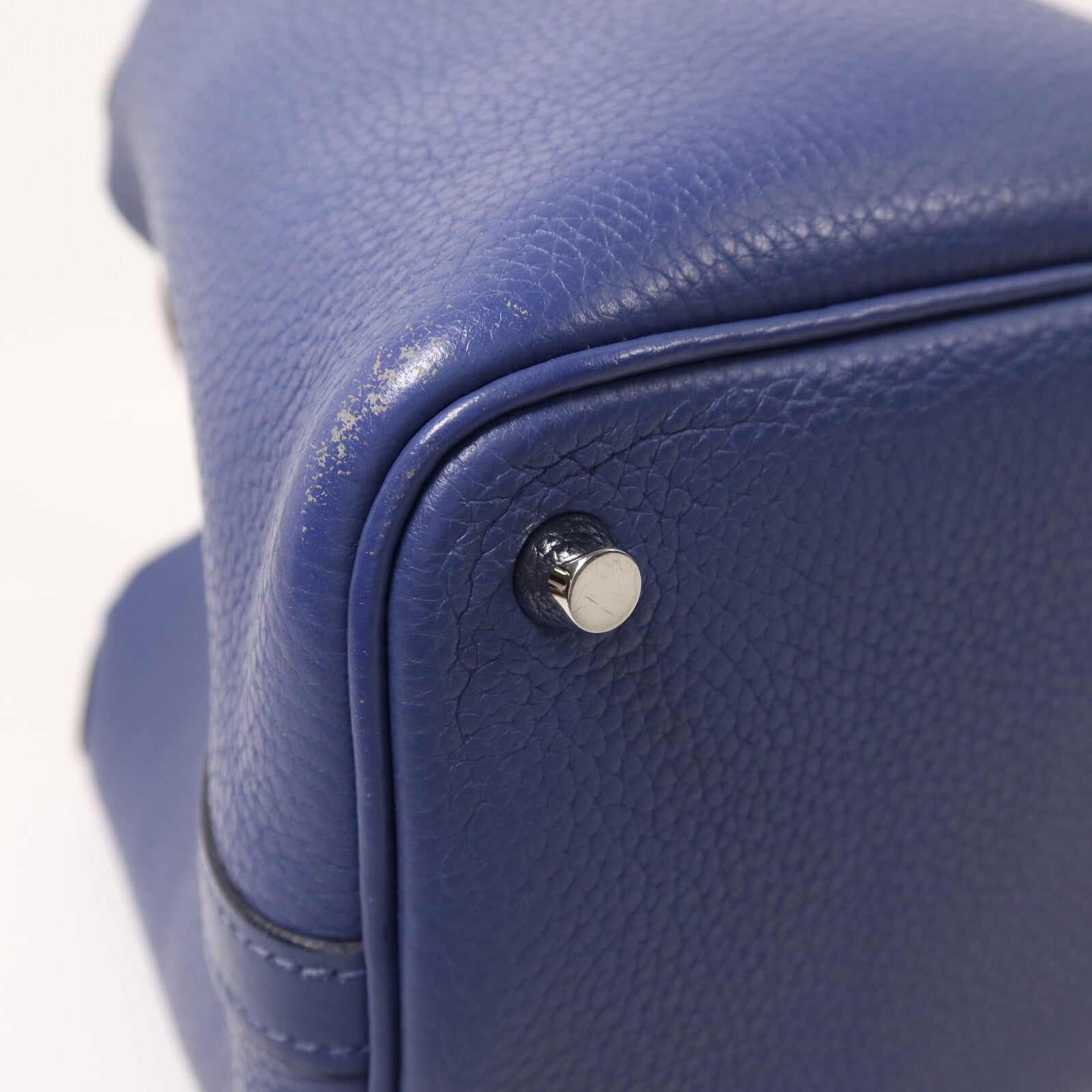 HERMES Clemence皮革Picotin PM銀扣手挽袋Bleu Brighton/Capucine