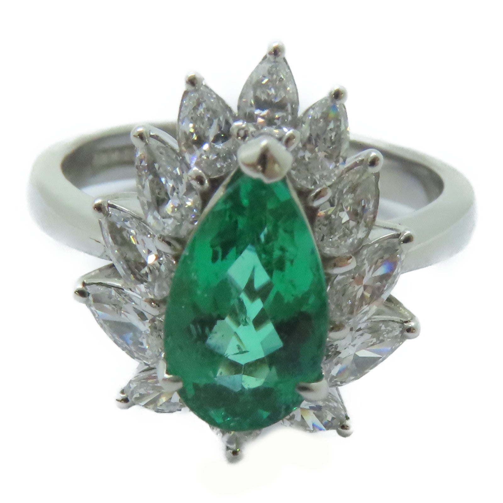 JEWELRY PT900鉑金Emerald Ring 1.3ct綠寶石/0.89ct鑚石戒指US#6.25