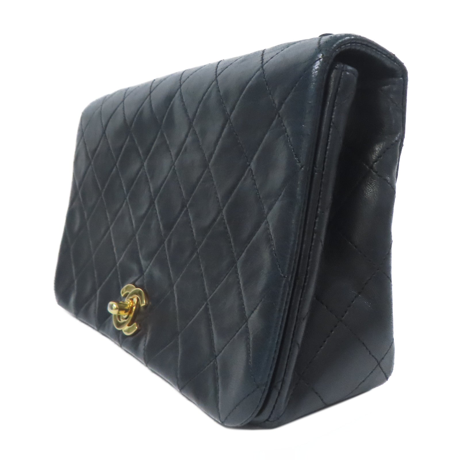 CHANEL CC GHW Vintage Shoulder Bag Lambskin Leather Black