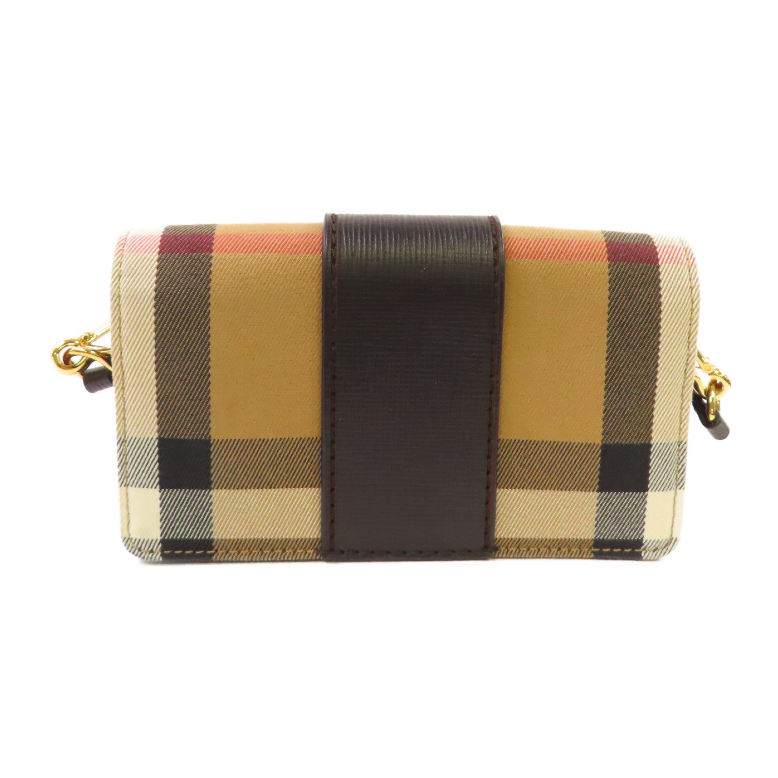 BURBERRY 帆布/牛皮皮革Wallet Shoulder Bag金扣肩背袋啡色/黑色