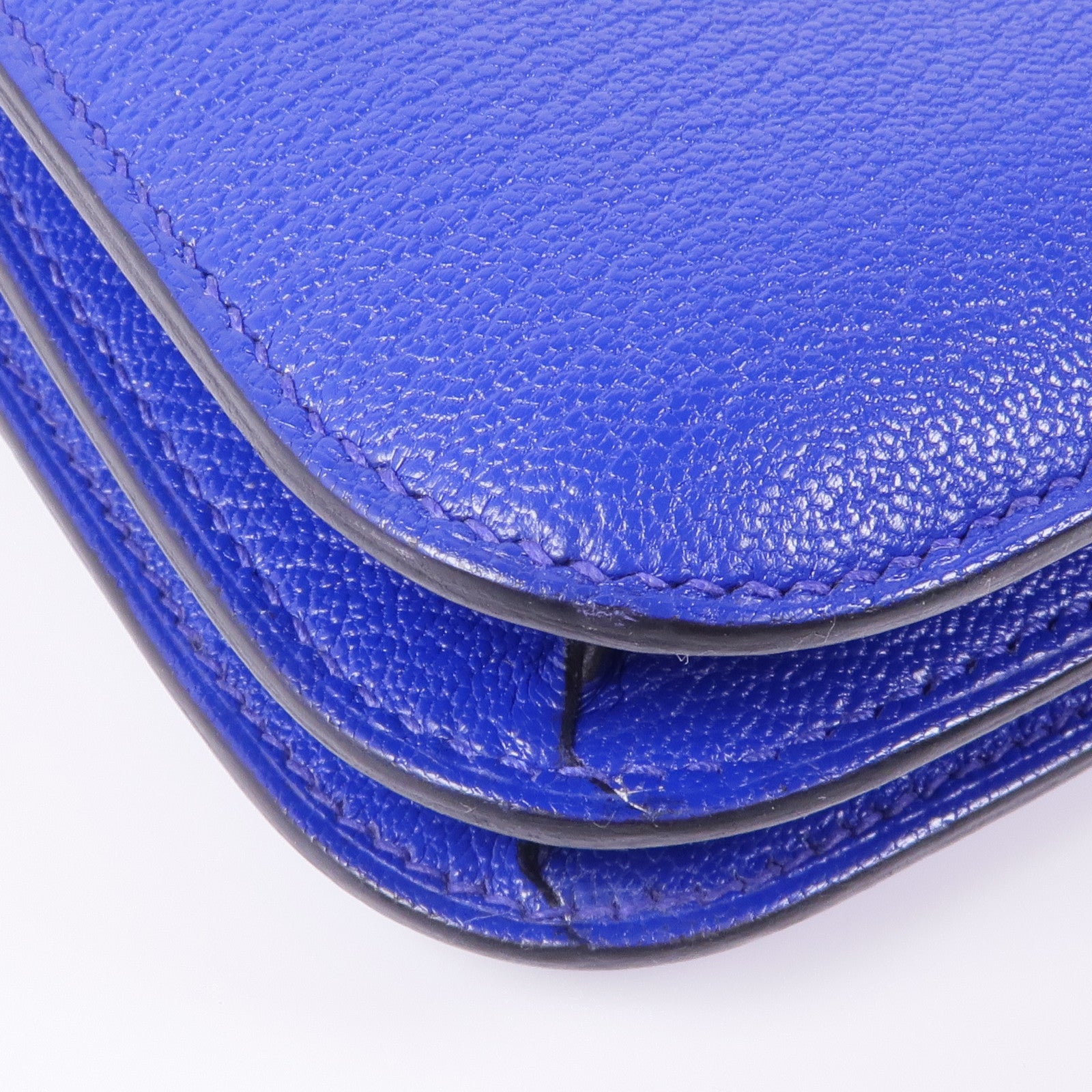 HERMES Chevre皮革Mini Constance金扣肩背袋Bleu Electrique