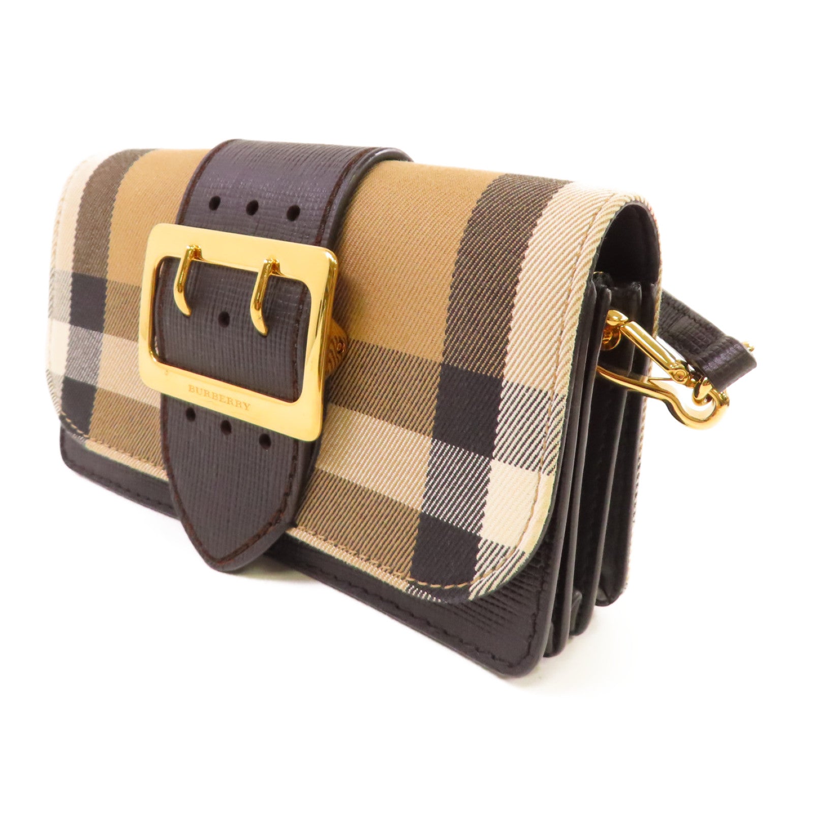 BURBERRY 帆布/牛皮皮革Wallet Shoulder Bag金扣肩背袋啡色/黑色