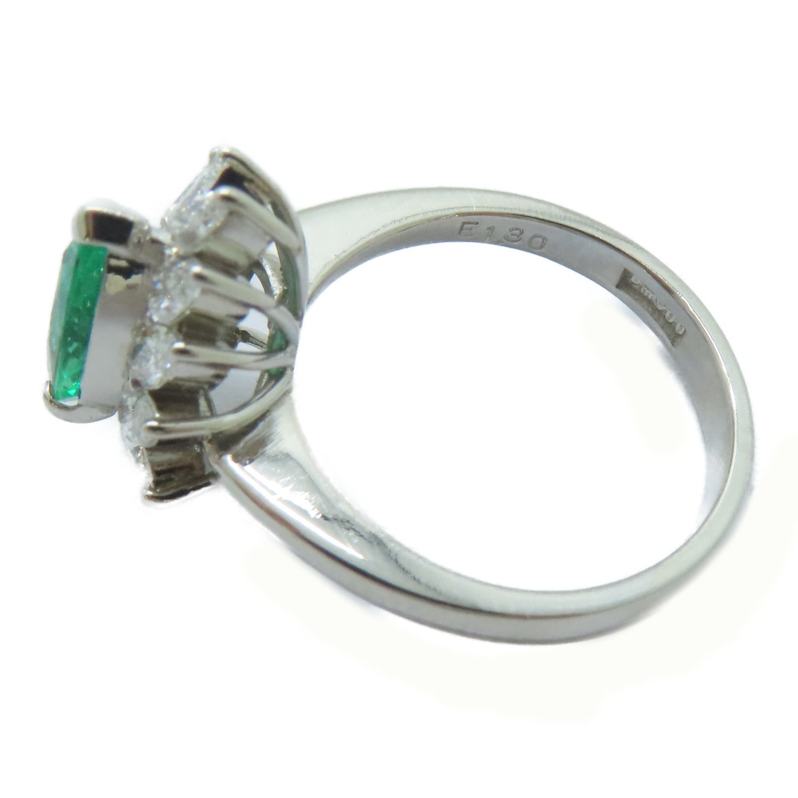 JEWELRY PT900鉑金Emerald Ring 1.3ct綠寶石/0.89ct鑚石戒指US#6.25