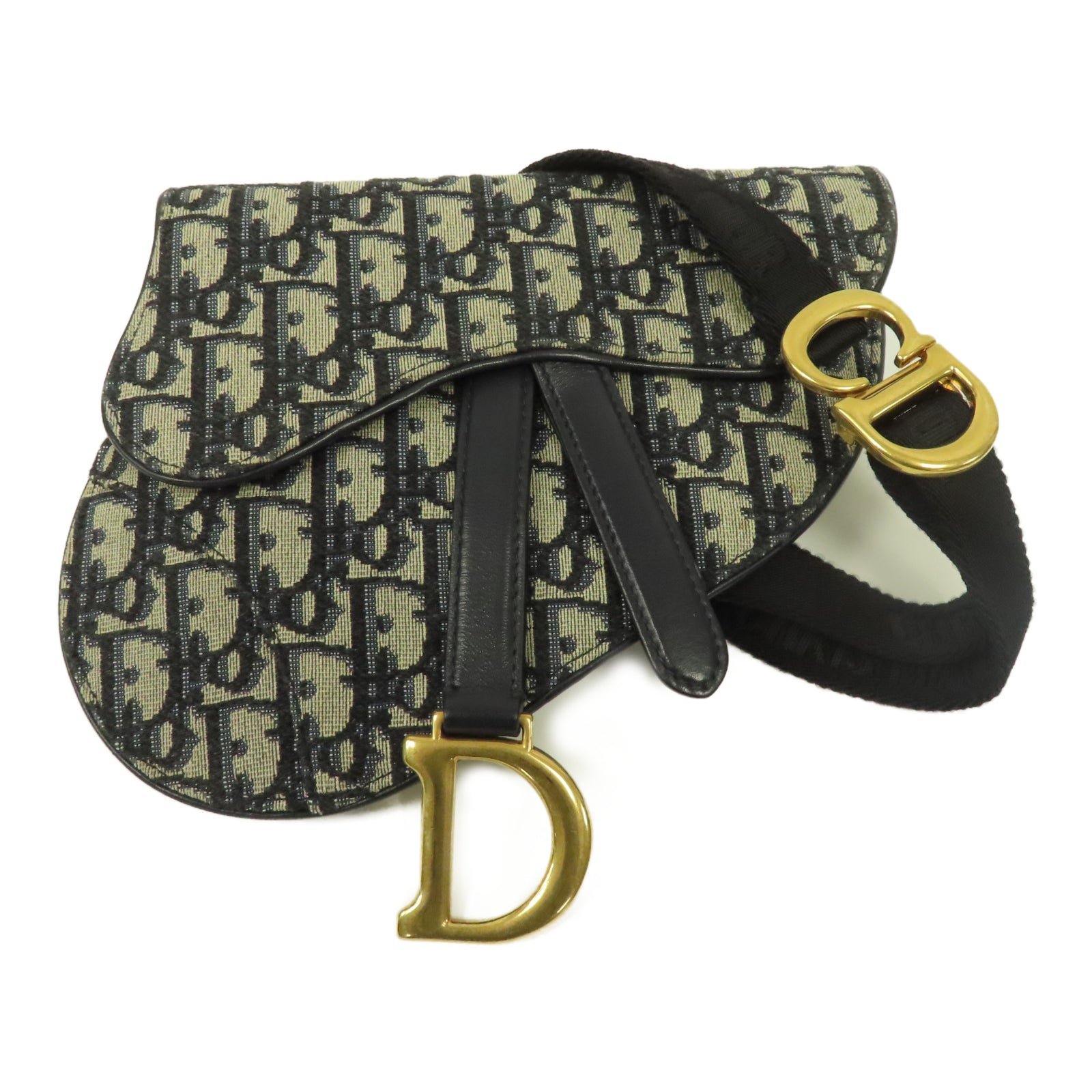 Dior 【激減優惠】帆布Saddle Oblique Waist Belt Bag金扣腰包藍色