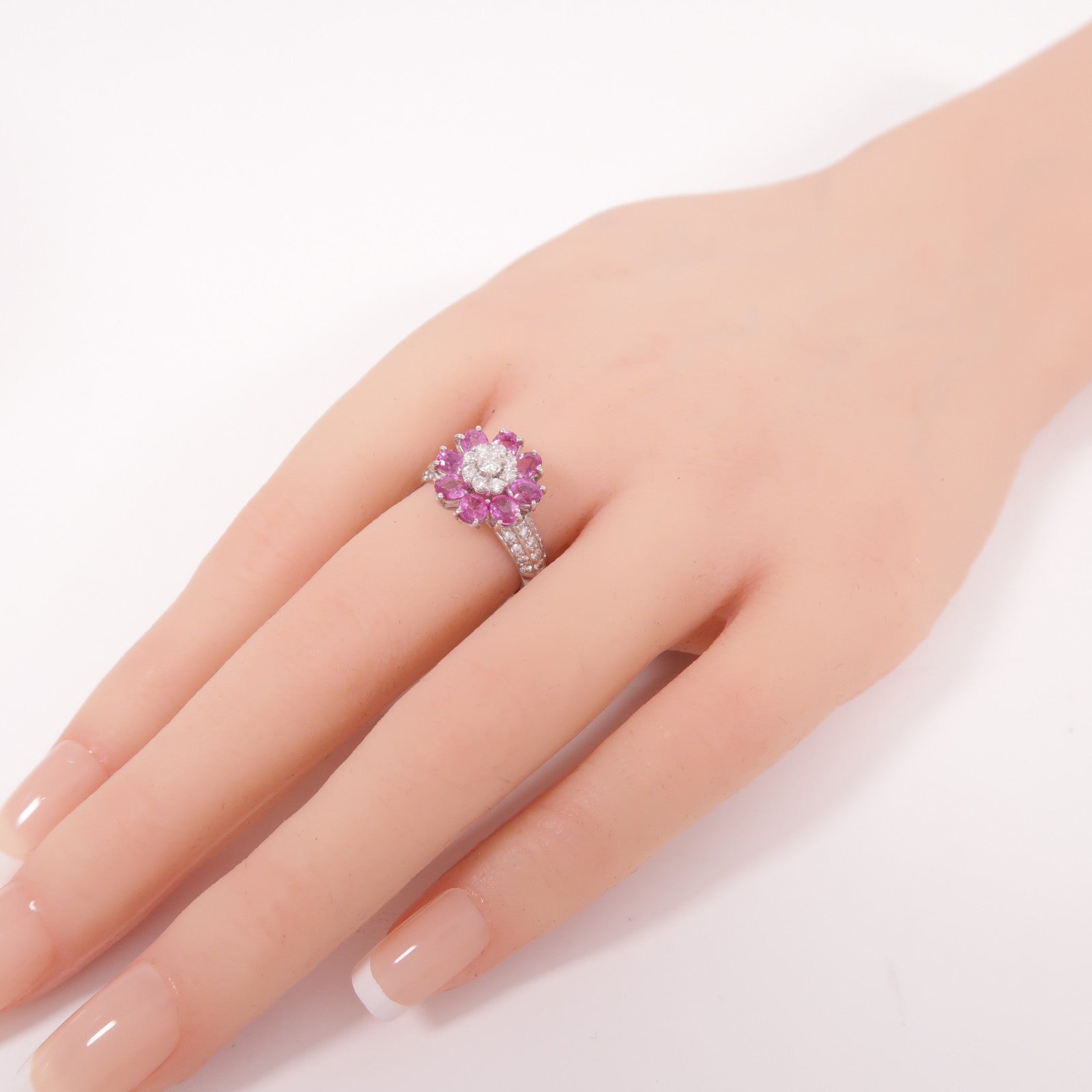 Ponte Vecchio 18K白金Pink Sapphire Diamond Ring2.17ct粉紅色藍寶石/0.59ct鑽石戒指US#6.5
