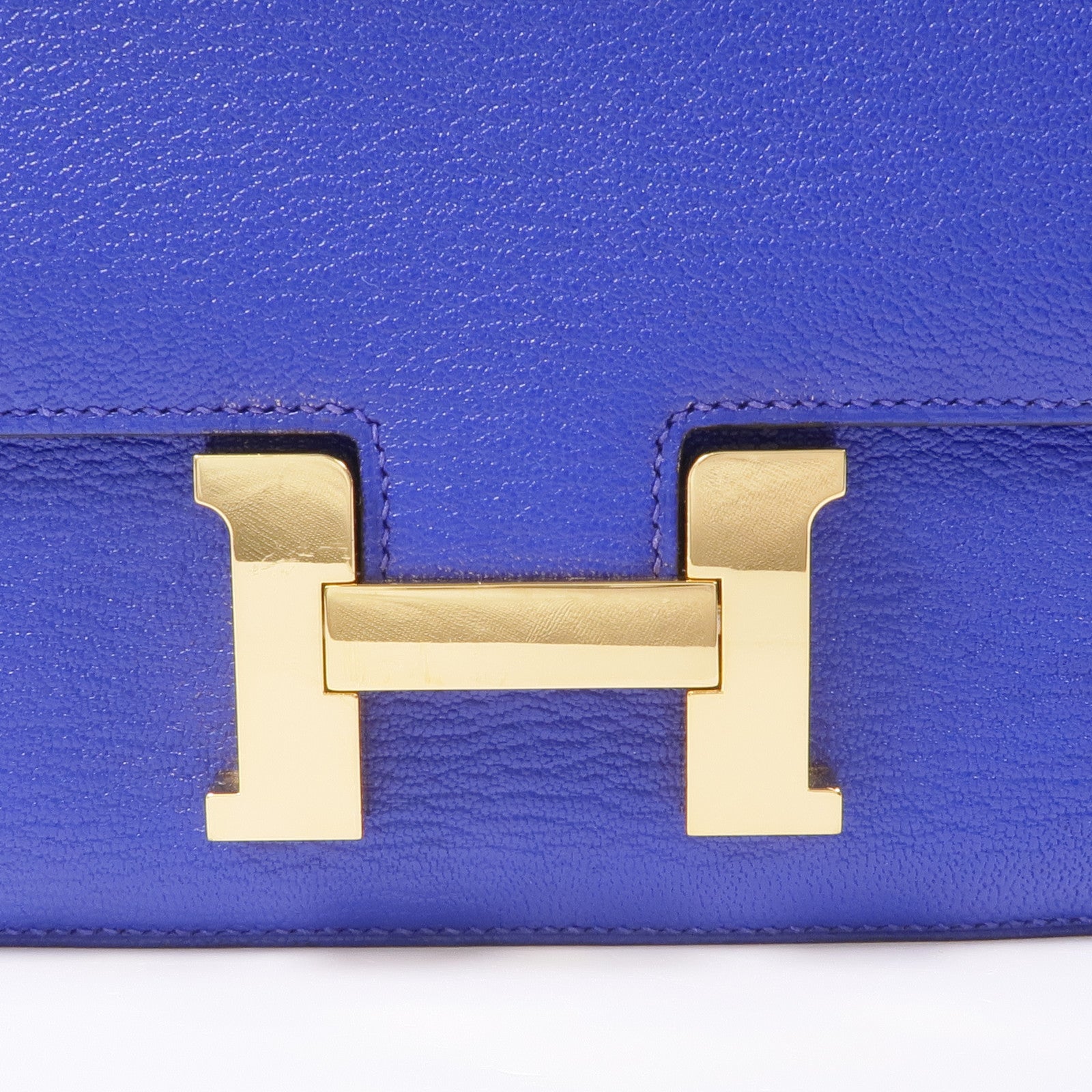 HERMES Chevre皮革Mini Constance金扣肩背袋Bleu Electrique