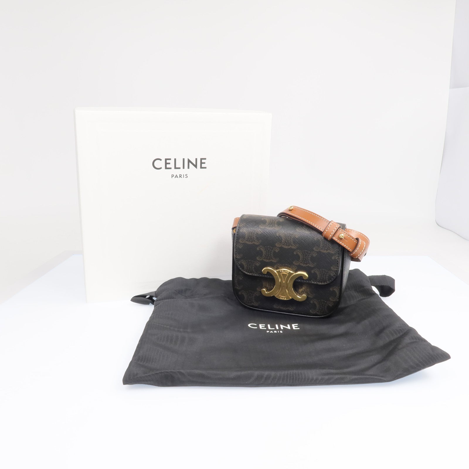 CELINE 塗層帆布Mini Triomphe金扣肩背袋