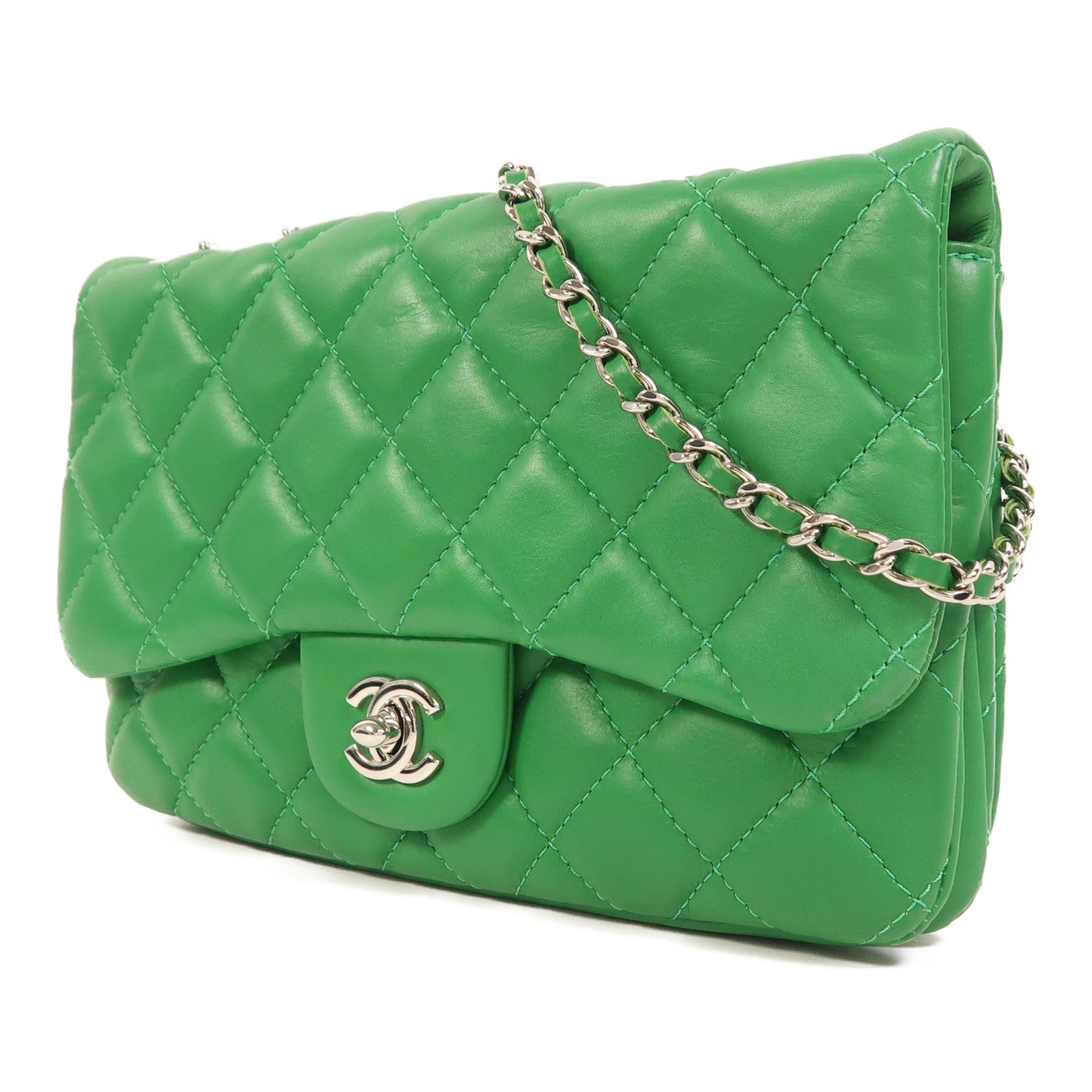 CHANEL 羊皮皮革Shoulder Bag銀扣鏈帶肩背袋